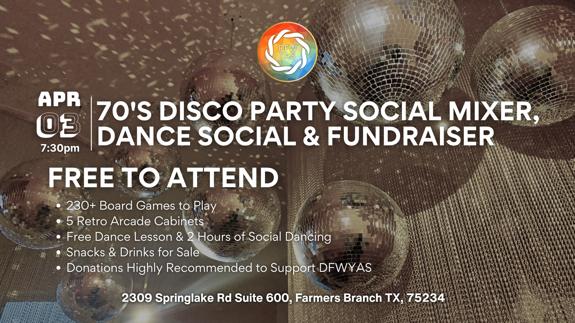 70’s Disco Party Social Mixer, Dance Social & Fundraiser