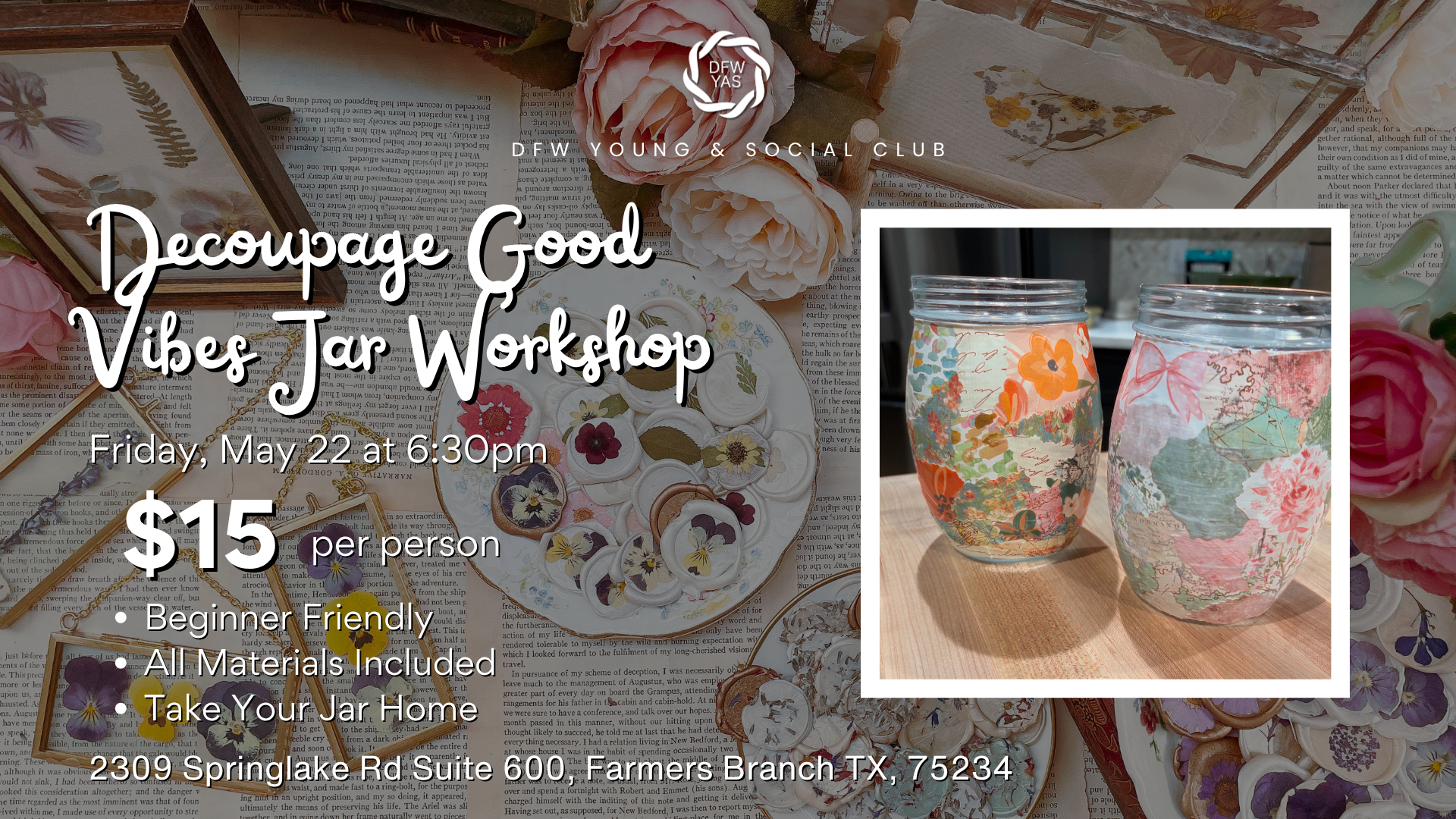 Decoupage Good Vibes Jar Workshop