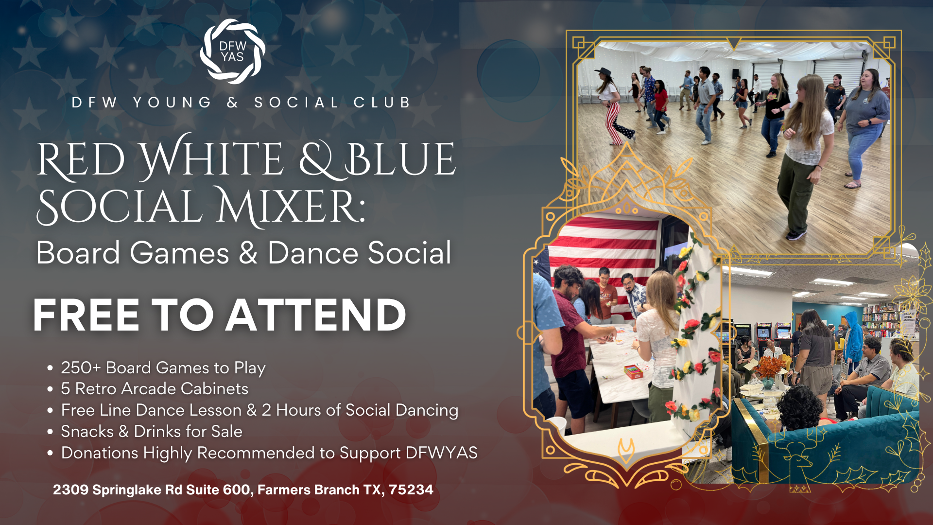 Red, White &amp; Blue Social Mixer: Board Games &amp; Dance Social