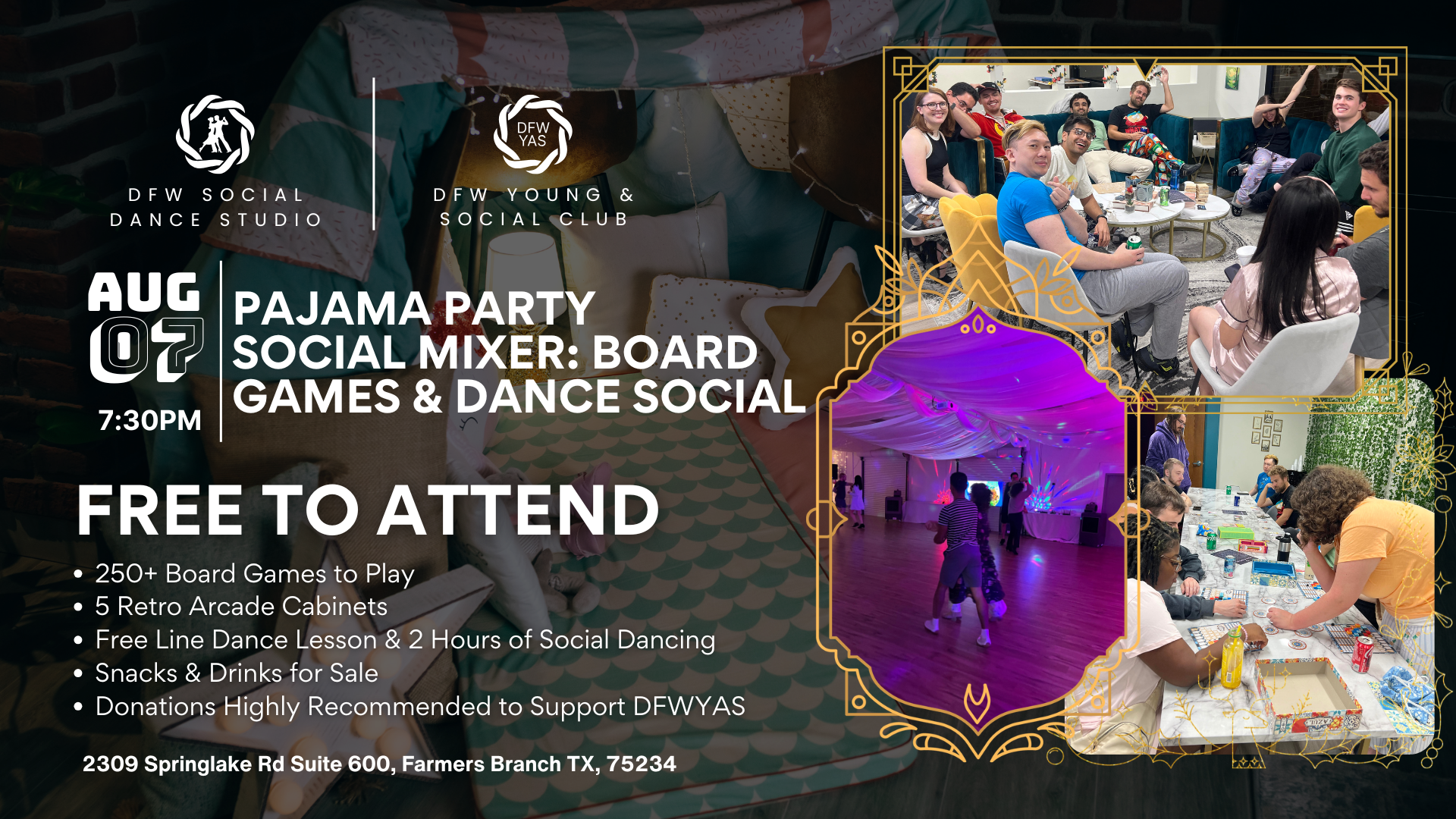 Pajama Party  Social Mixer: Board Games & Dance Social