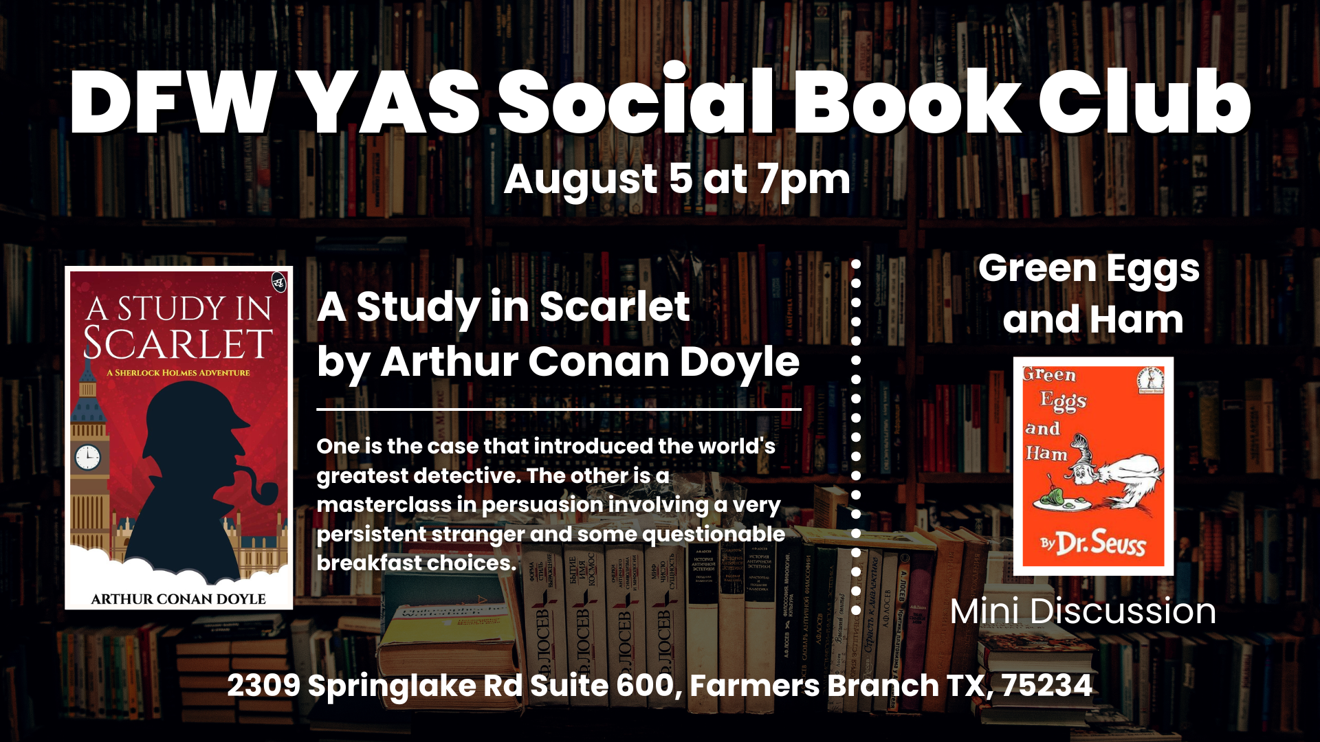 A Study in Scarlet &amp; Green Eggs and Ham | DFW YAS Social Book Club