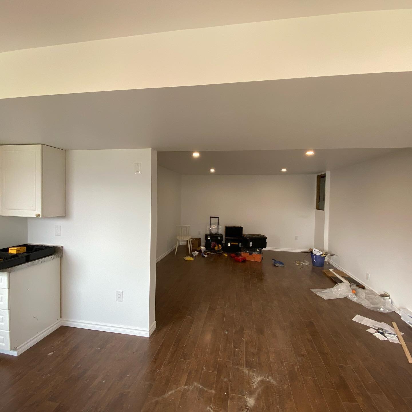 A few before/after photos from a basement suite renovation! 
.
The previous layout served 1 bedroom + shared laundry - now a 2 bedroom with private laundry + ceiling sound deadening.
.
Thanks @gridlock_electric and @jgdrywall_company for the help!