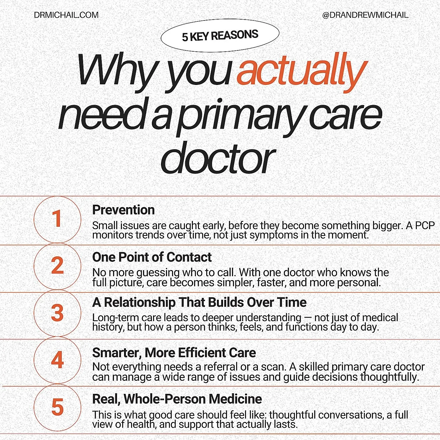 You don&rsquo;t just need a doctor when something is wrong. You need someone who knows your story, connects the dots, keeps you ahead of the game, and actually listens.

___

#PrimaryCare #DoctorWhoGetsIt #WholePersonCare #ModernMedicine #MichiganDoc