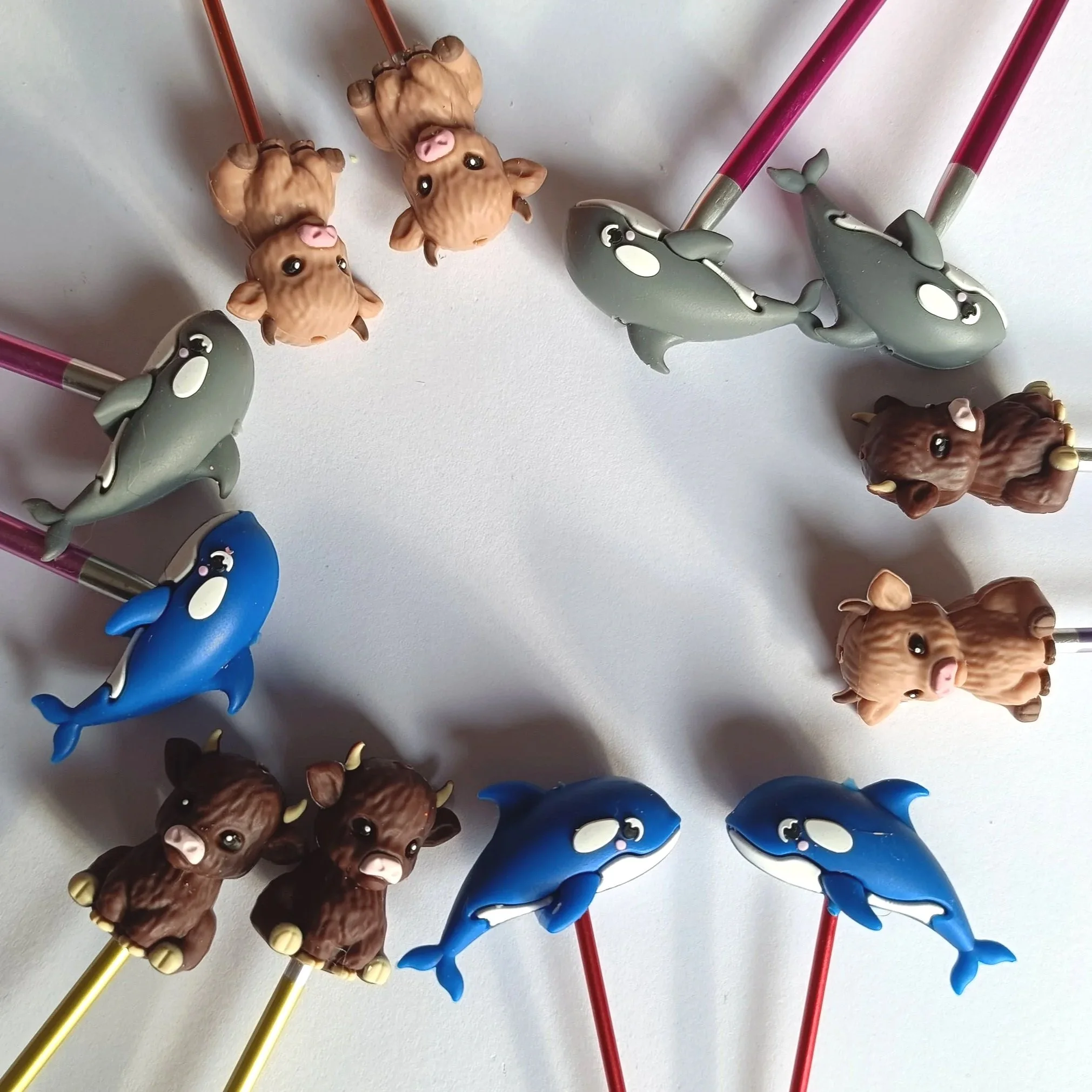 Highland Cow Orca Whale Needle Toppers set 2