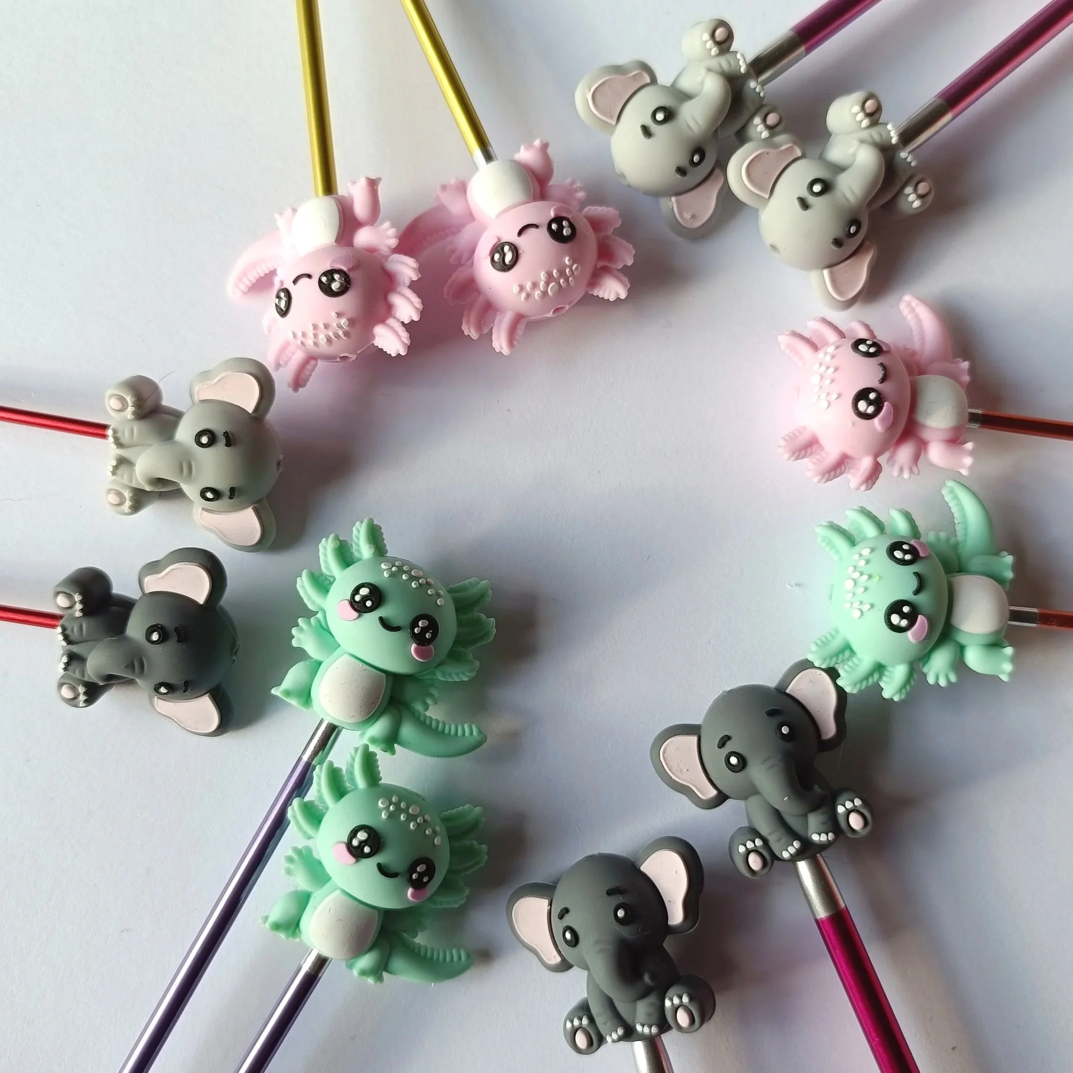 Elephant Axolotl Needle Toppers set 2