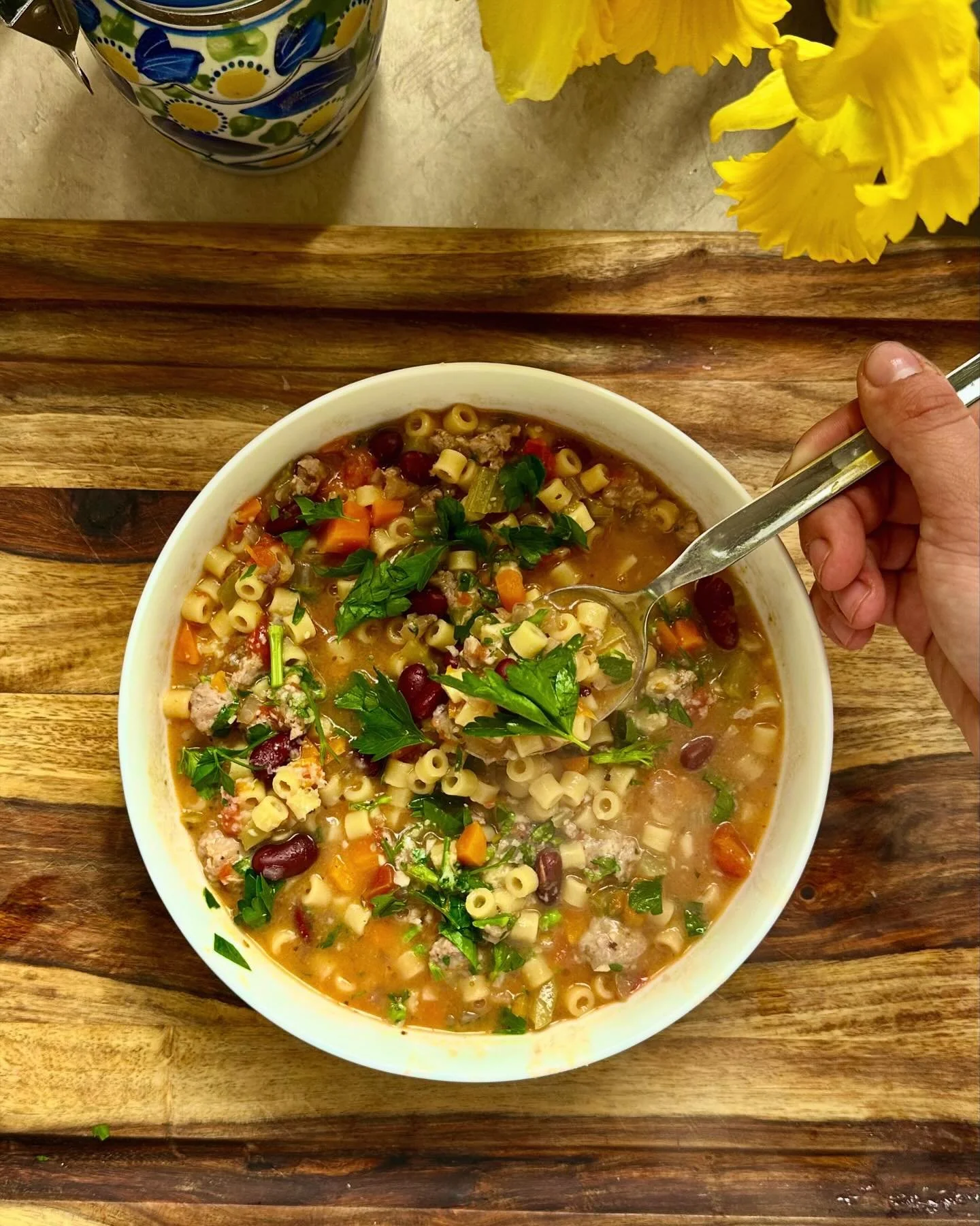 ❄️ Snow day soup, minestrone! Happy Easter 🐇