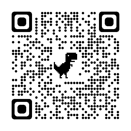 A QR code with a dinosaur silhouette in the center.