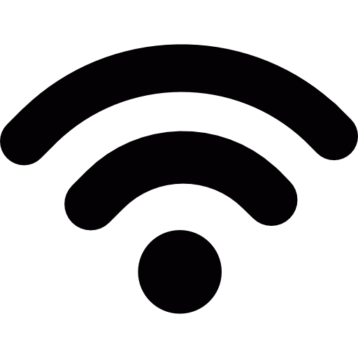 A black Wi-Fi symbol with curved lines above a dot.