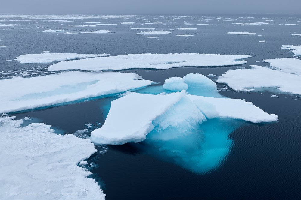 Blue ice in the ocean north of Svalbard