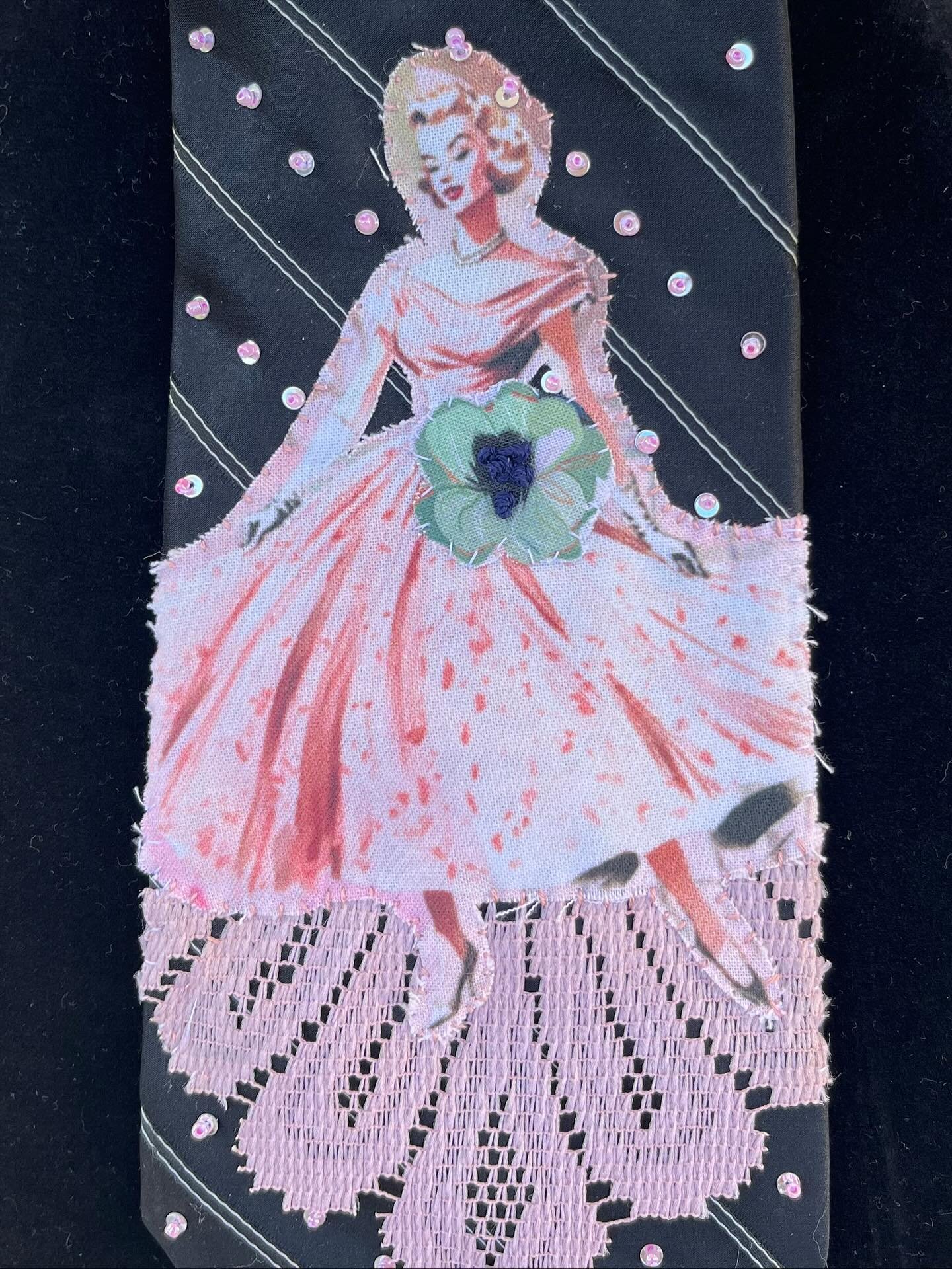 ReTies are not your uncle&rsquo;s ties. They are upcycled, embellished ties featuring hand stitching and a bit of beadwork. Hanging from vintage necklaces, there&rsquo;s no need to figure out that pesky old Windsor knot!  Looks great on a formal, sta