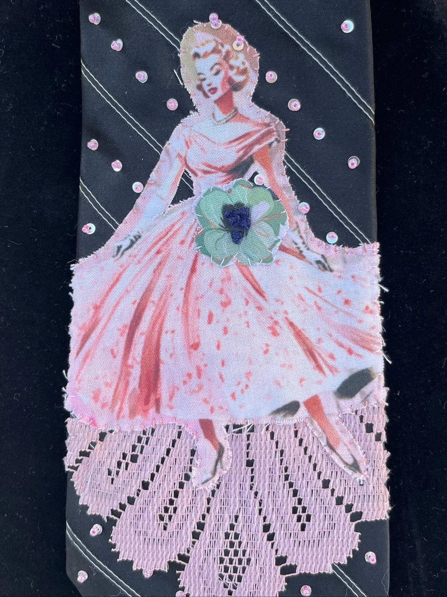 ReTies are not your uncle&rsquo;s ties. They are upcycled, embellished ties featuring hand stitching and a bit of beadwork. Hanging from vintage necklaces, there&rsquo;s no need to figure out that pesky old Windsor knot!  Looks great on a formal, sta