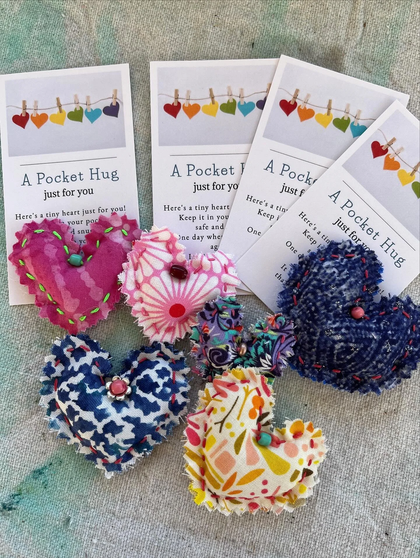 Sometimes the smallest things say the biggest &ldquo;I care.&rdquo; 💗  Hand sewn Pocket Hugs are the perfect gift for family, friends, teachers, neighbors, book club members, and anyone who could use a reminder that they are cared for. Pocket Hearts