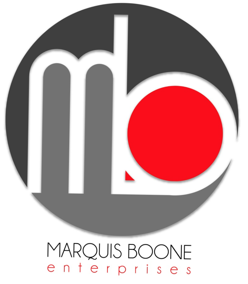 Logo for Marquis Boone Enterprises featuring stylized black, gray, and red elements with the company name written below.