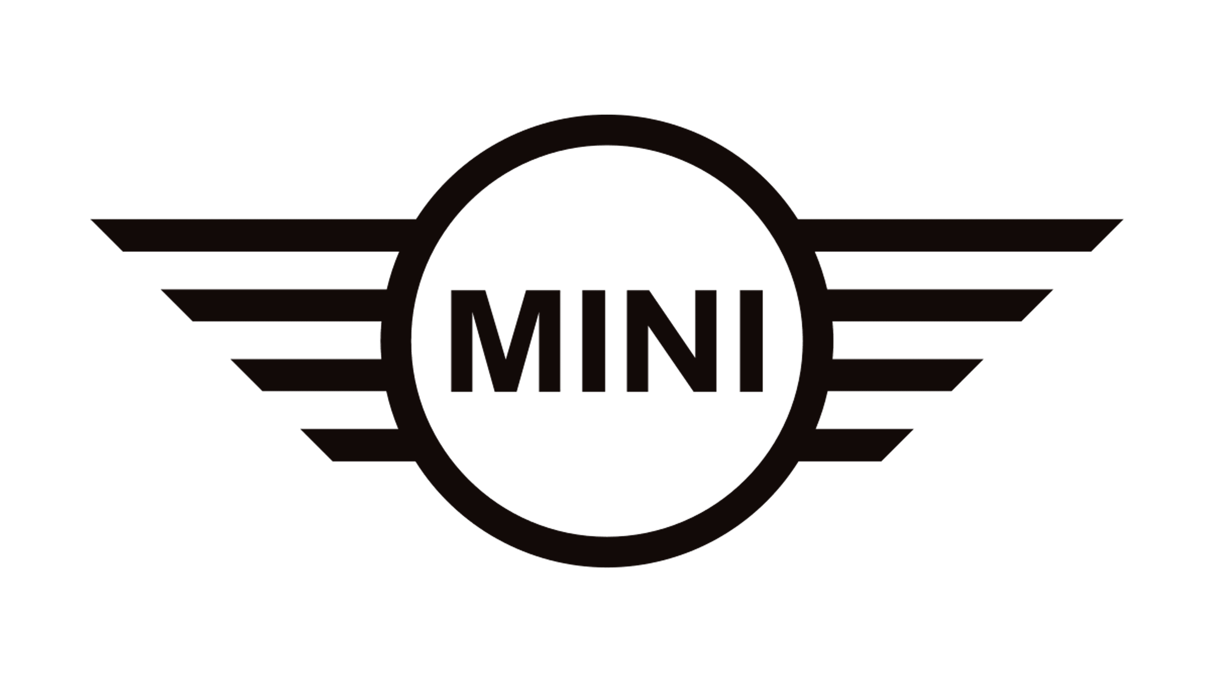 A logo featuring the word 'MINI' inside a circle with a black outline, with wings extending horizontally on either side, against a futuristic, digital background.