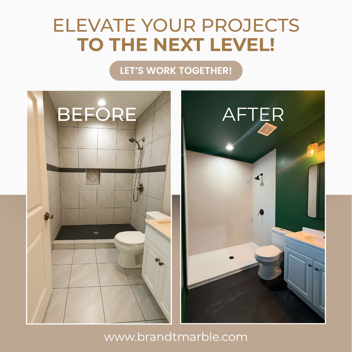 Before &amp; After: From Beige Tile to Bold Green Dream with Brandt Molded Marble