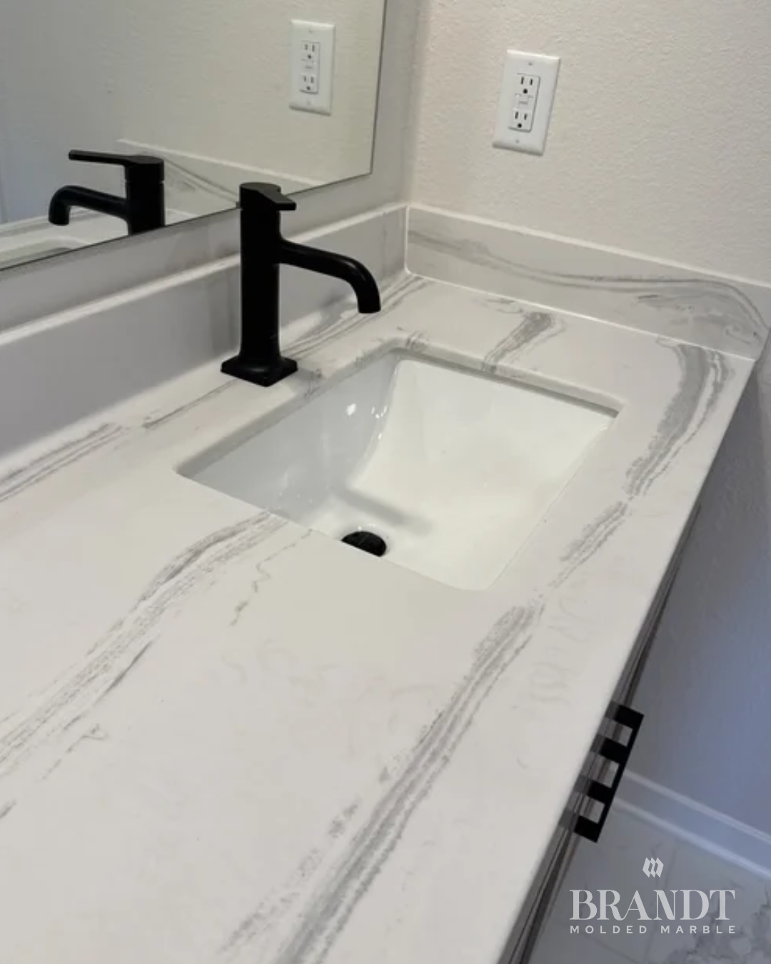 Seamless cultured marble vanity surface designed for easy cleaning and durability