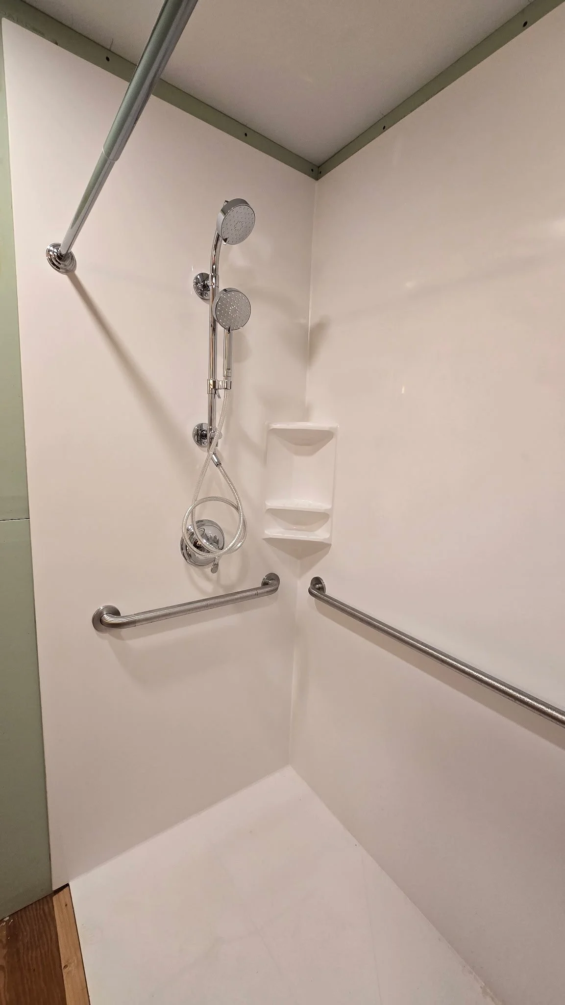 Solid White wheelchair accessible shower