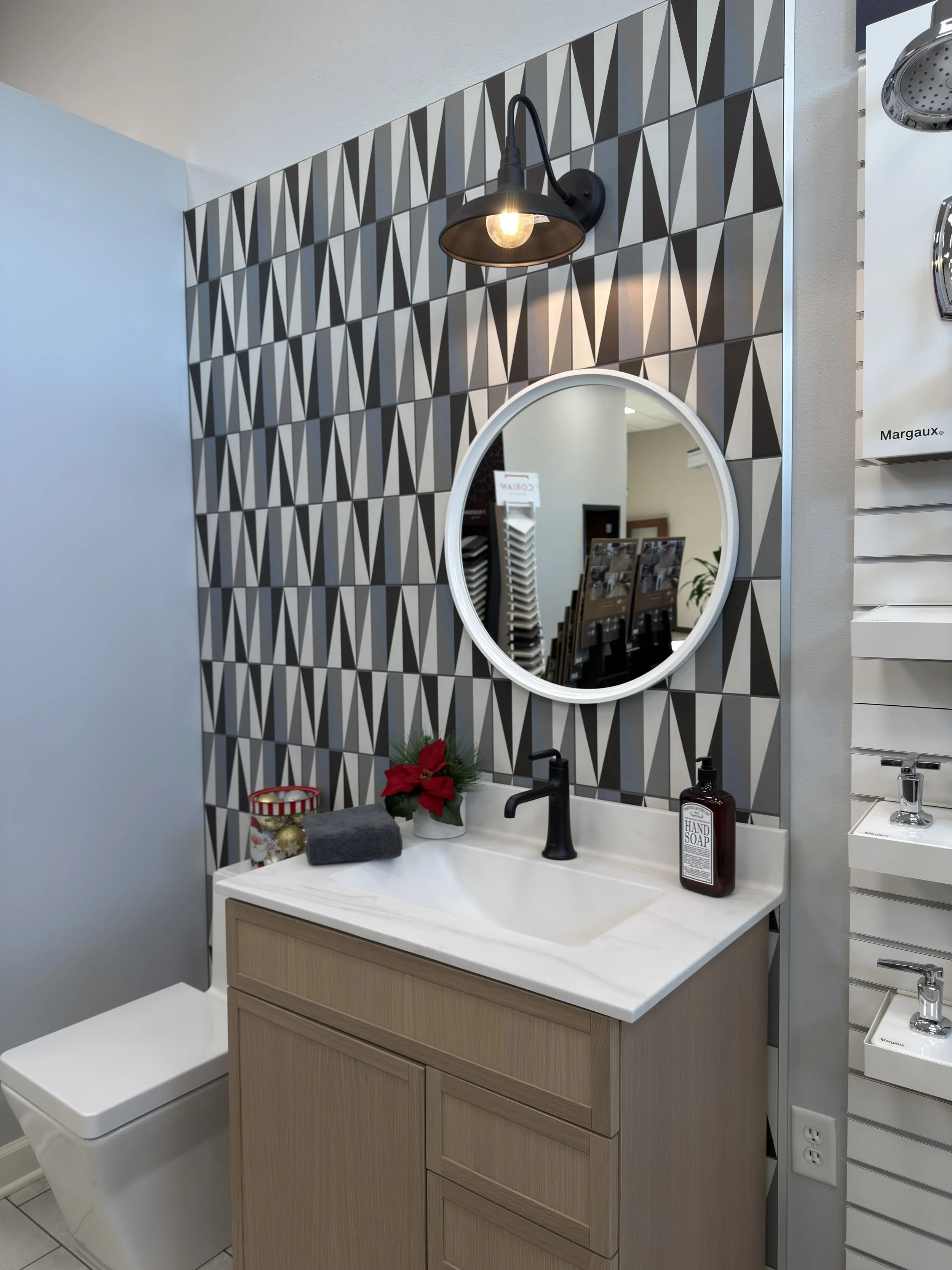 Tender Grey top w/ Wave bowl at PCI showroom in Waukesha