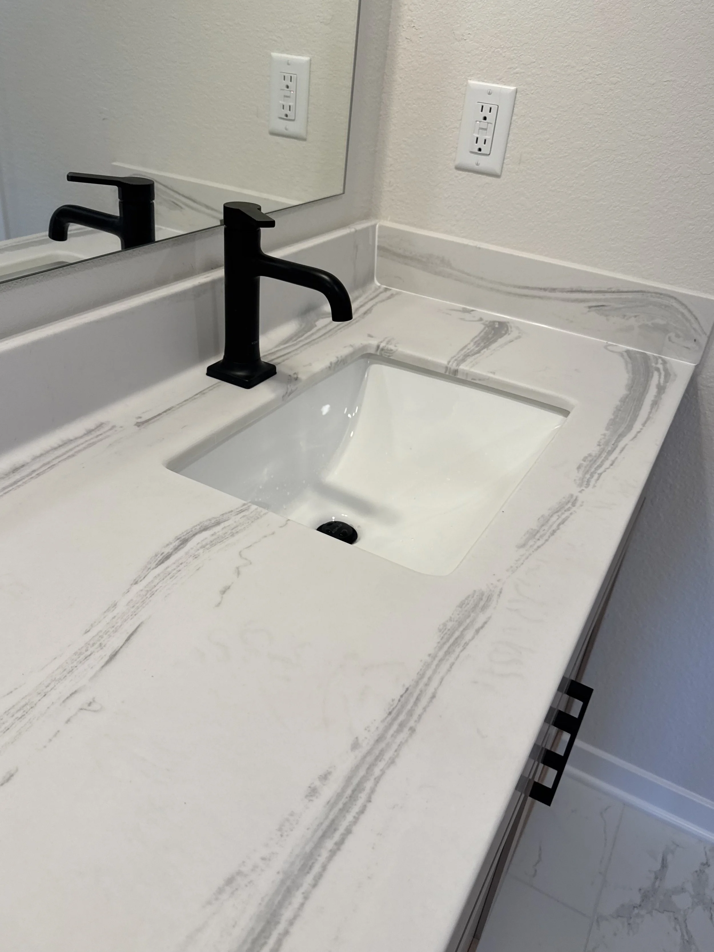 Stock porcelain undermount bowl (square) with our Ice Grey on White color in a Matte finish