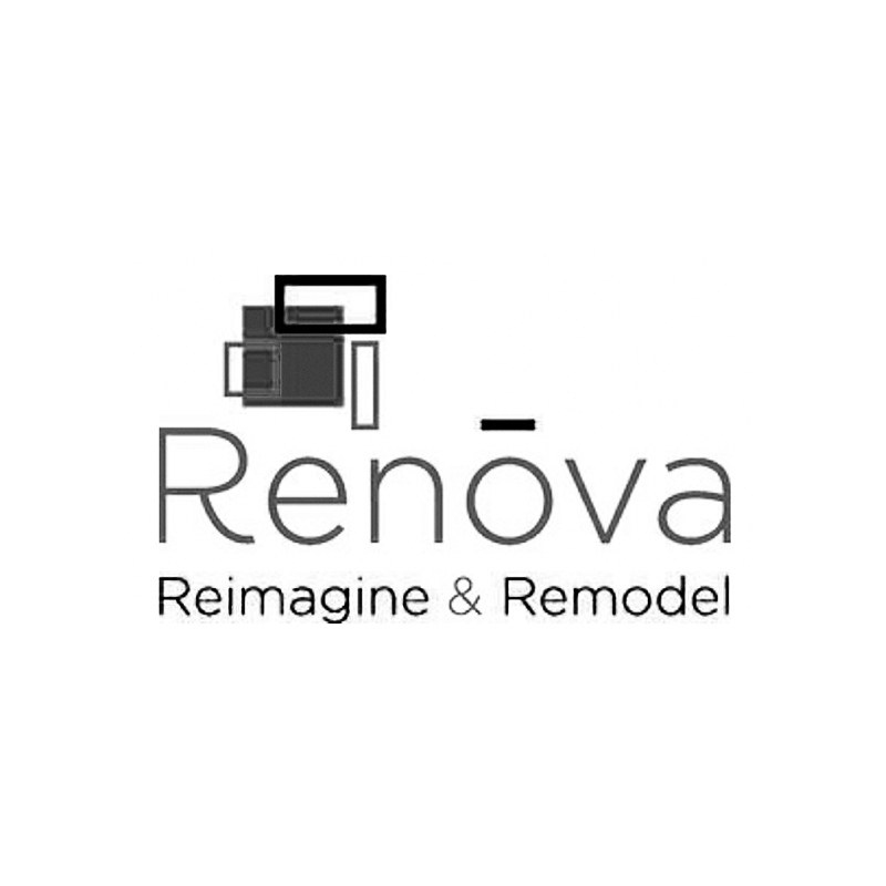 Logo for RenĂ´va with an abstract geometric design and the slogan "Reimagine & Remodel"