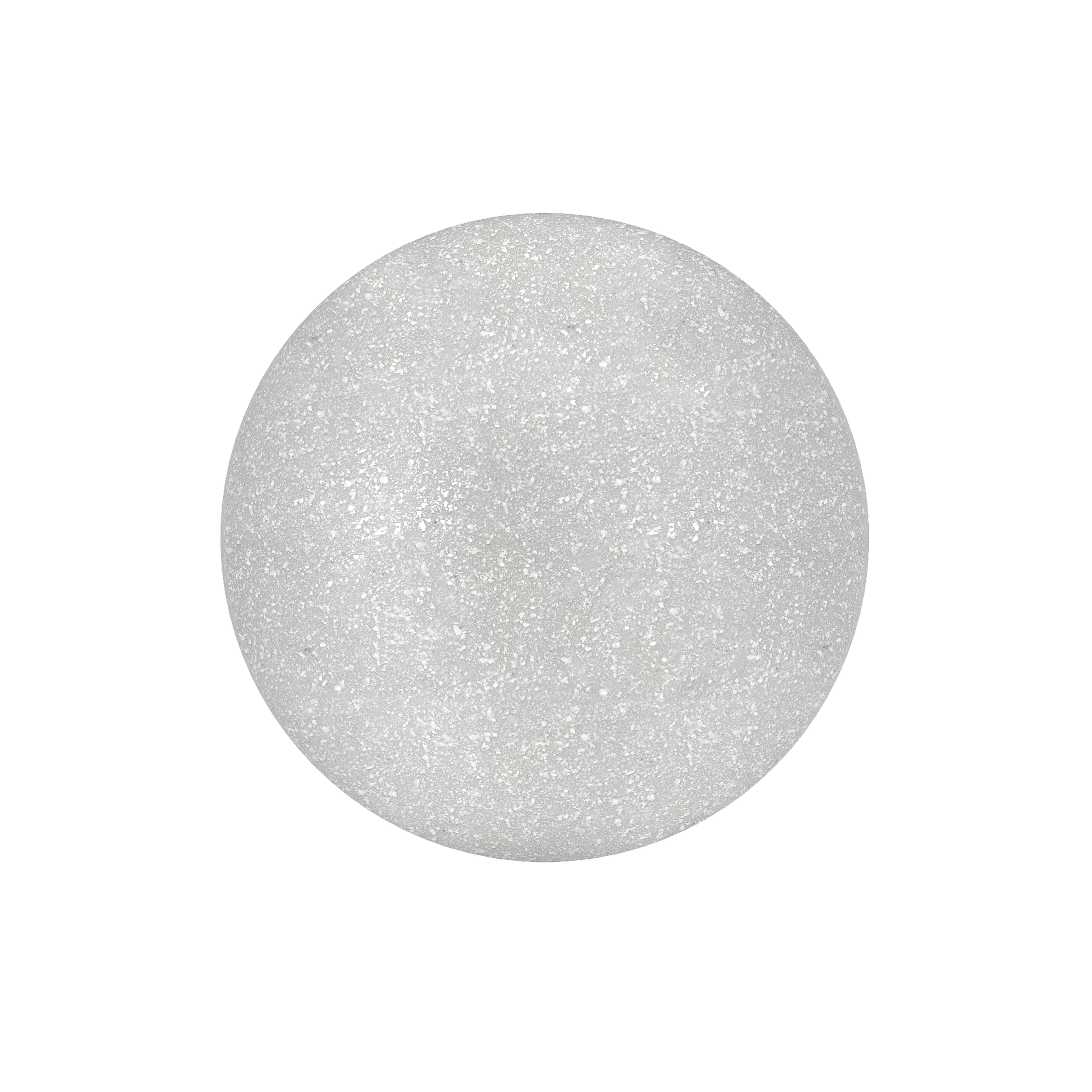 A white spherical object with a textured surface against a black background.