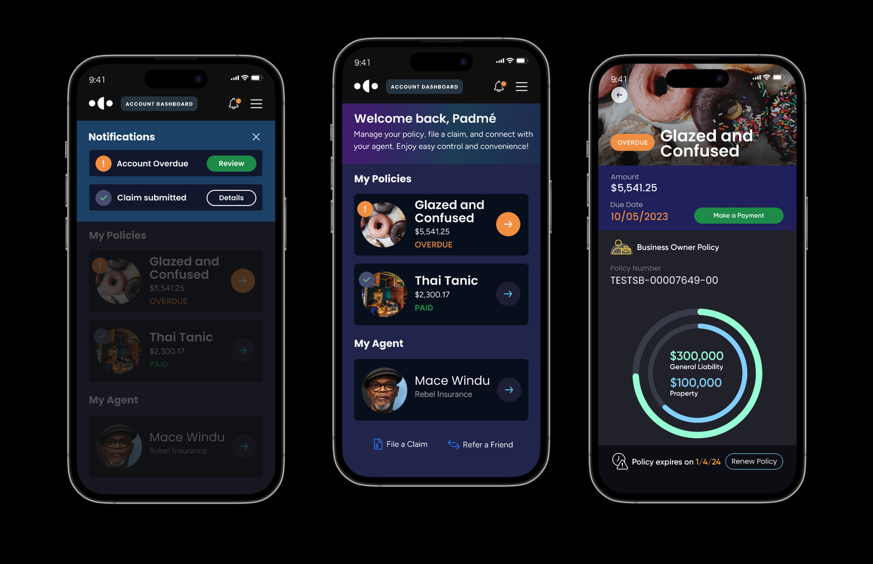 Policyholder mobile dashboard set 2
