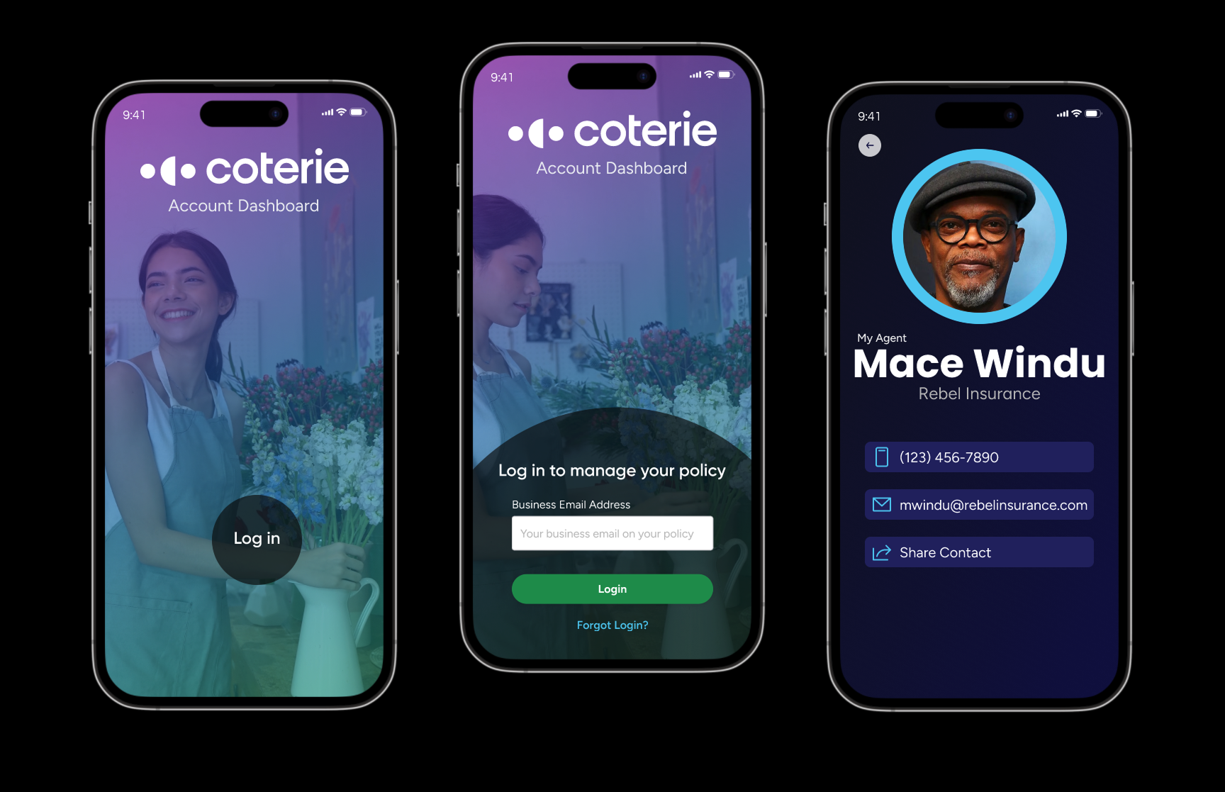 Policyholder mobile dashboard set 1