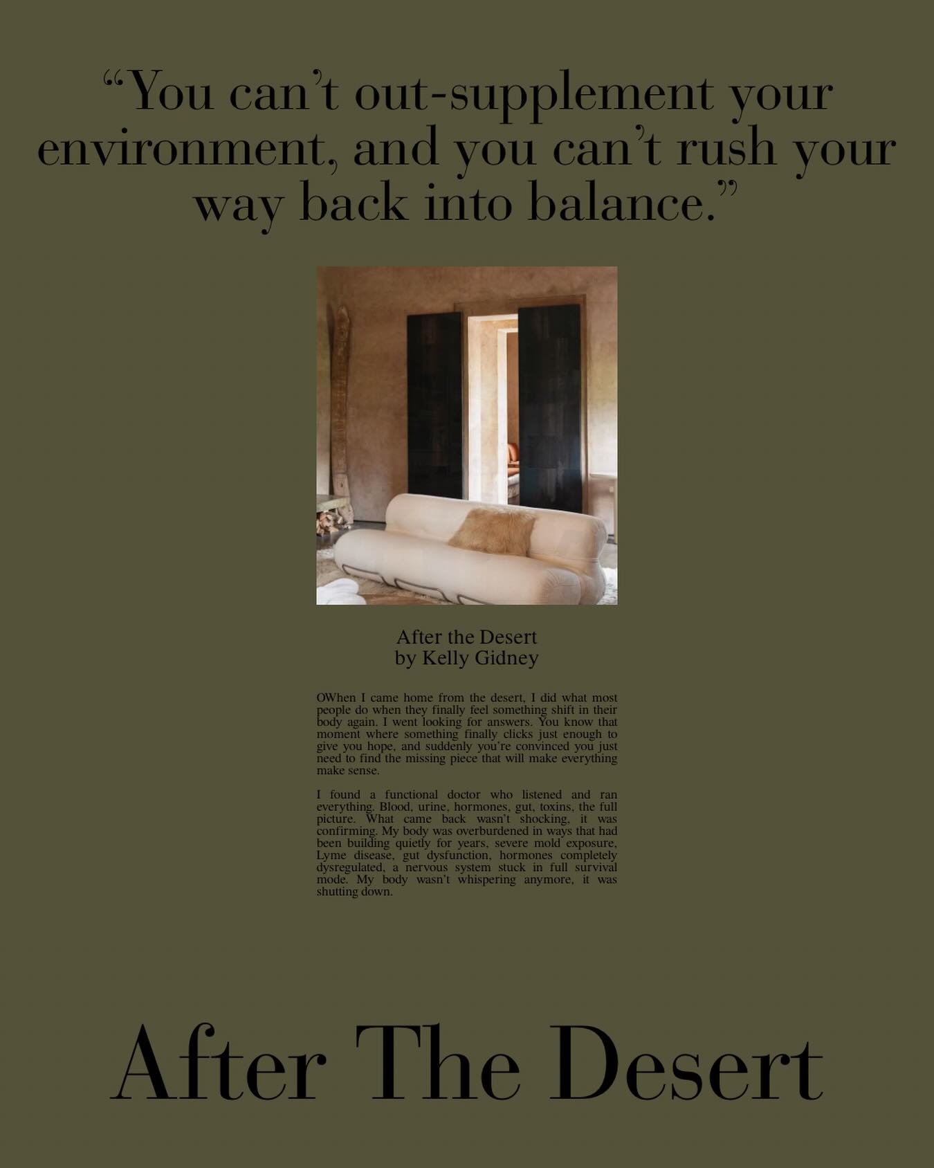 I went looking for answers and found them, Lyme, mold in my body, mold in my home, which felt like a bit of an overachievement. So naturally, I turned healing into a full-time job. Supplements, structure, doing everything right. Except I wasn&rsquo;t