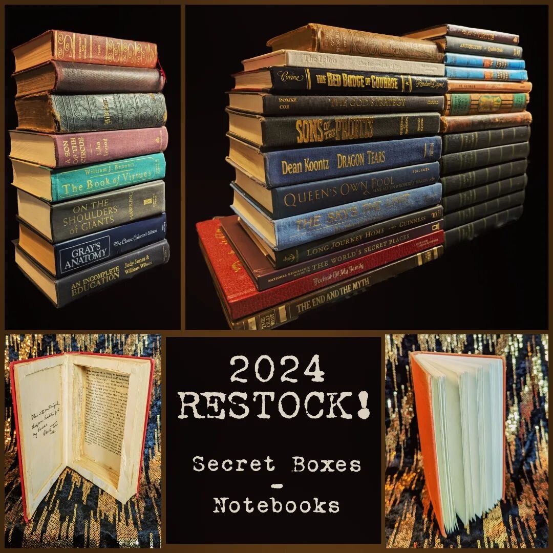Kicking off this market season with a massive restock on my notebooks and secret boxes crafted from used books. 
See a title you like? Send me a message and I'll reserve it for you.
Can't wait until these are done? I have inventory for sale now at @a