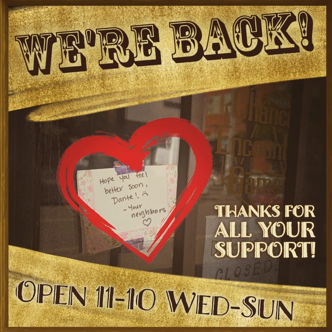 I'm still a little loopy, but well enough to open our doors again! As of 10/1 we'll be open again to the public!
Closing early 10/1 for a private event at 6pm.