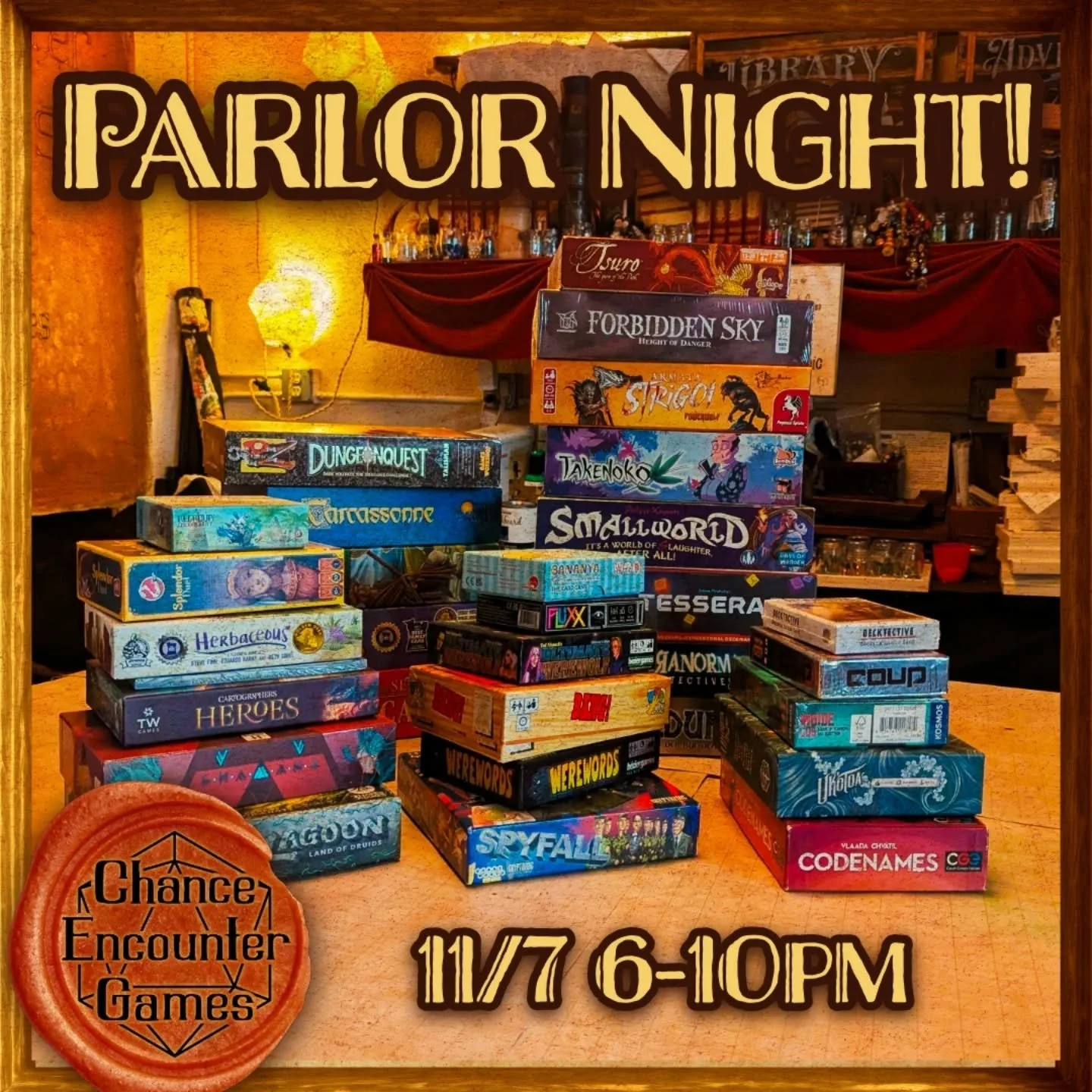 Come by Chance Encounter Games to play something from our community boardgame library tonight! Come hang from 6-10, we'll pick a game by 6:30. If you can't make it by then or if we have too many folks, feel free to grab a game and take it to @humanpe