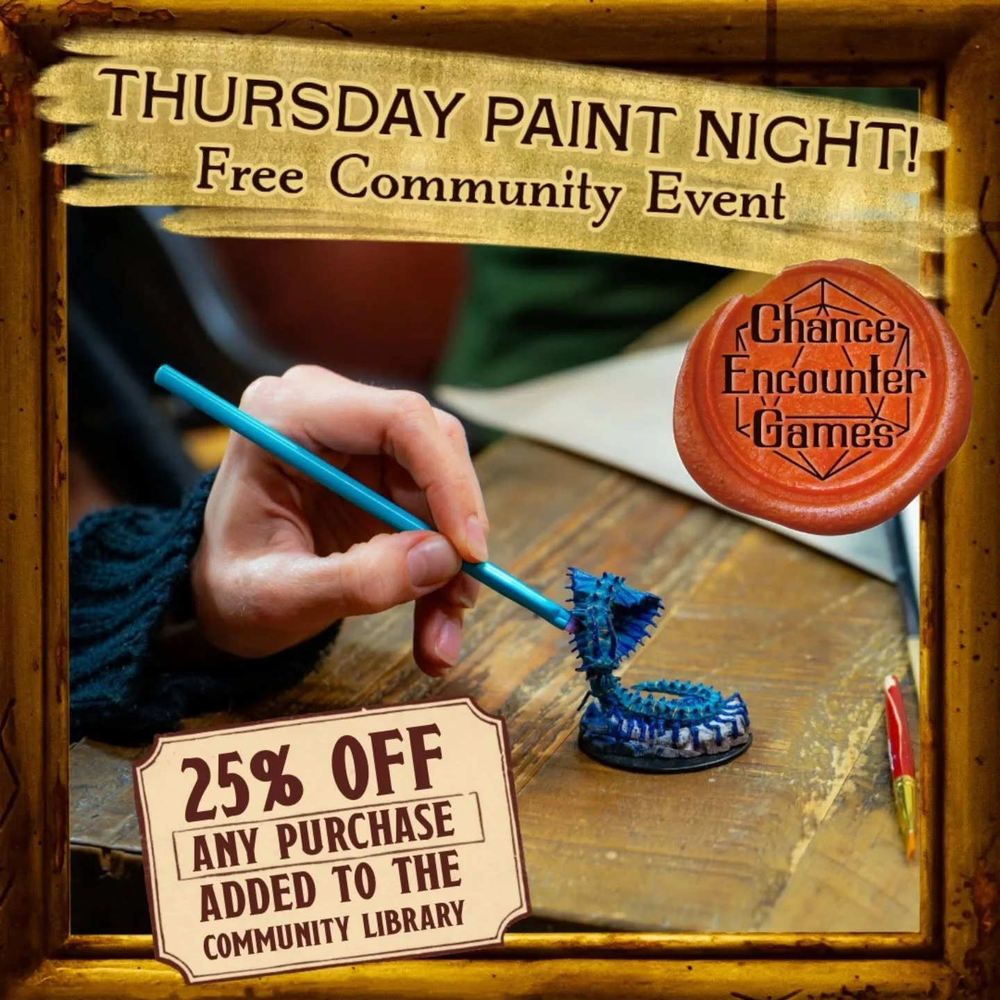 New year, new hobbies! Come try your hand at mini painting at our free community paint night. No experience necessary!

Photo credit: @travis.bealer.photography