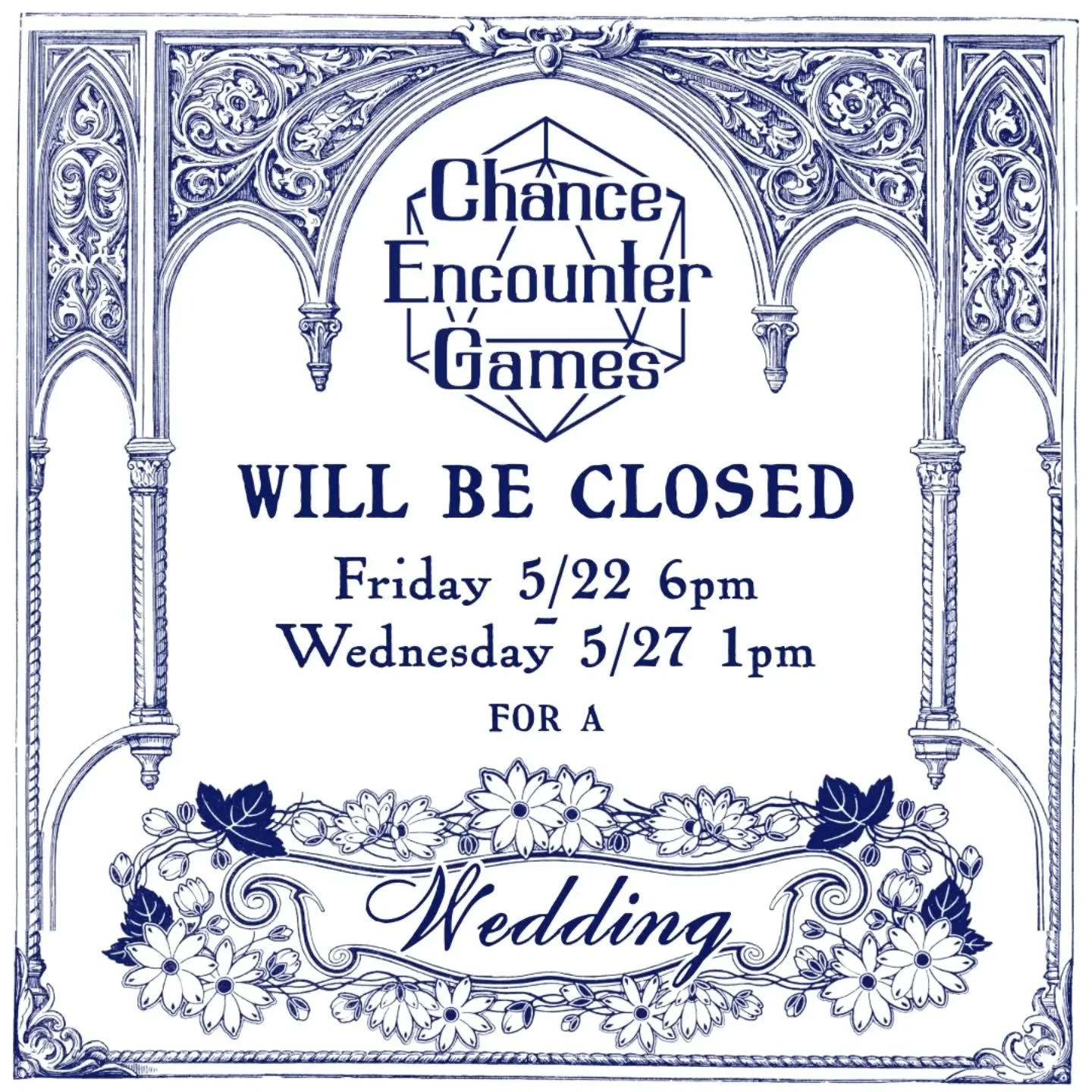 We will be closed all weekend starting with an early close on Friday 5/22 at 6pm. Dante's officiating a wedding!