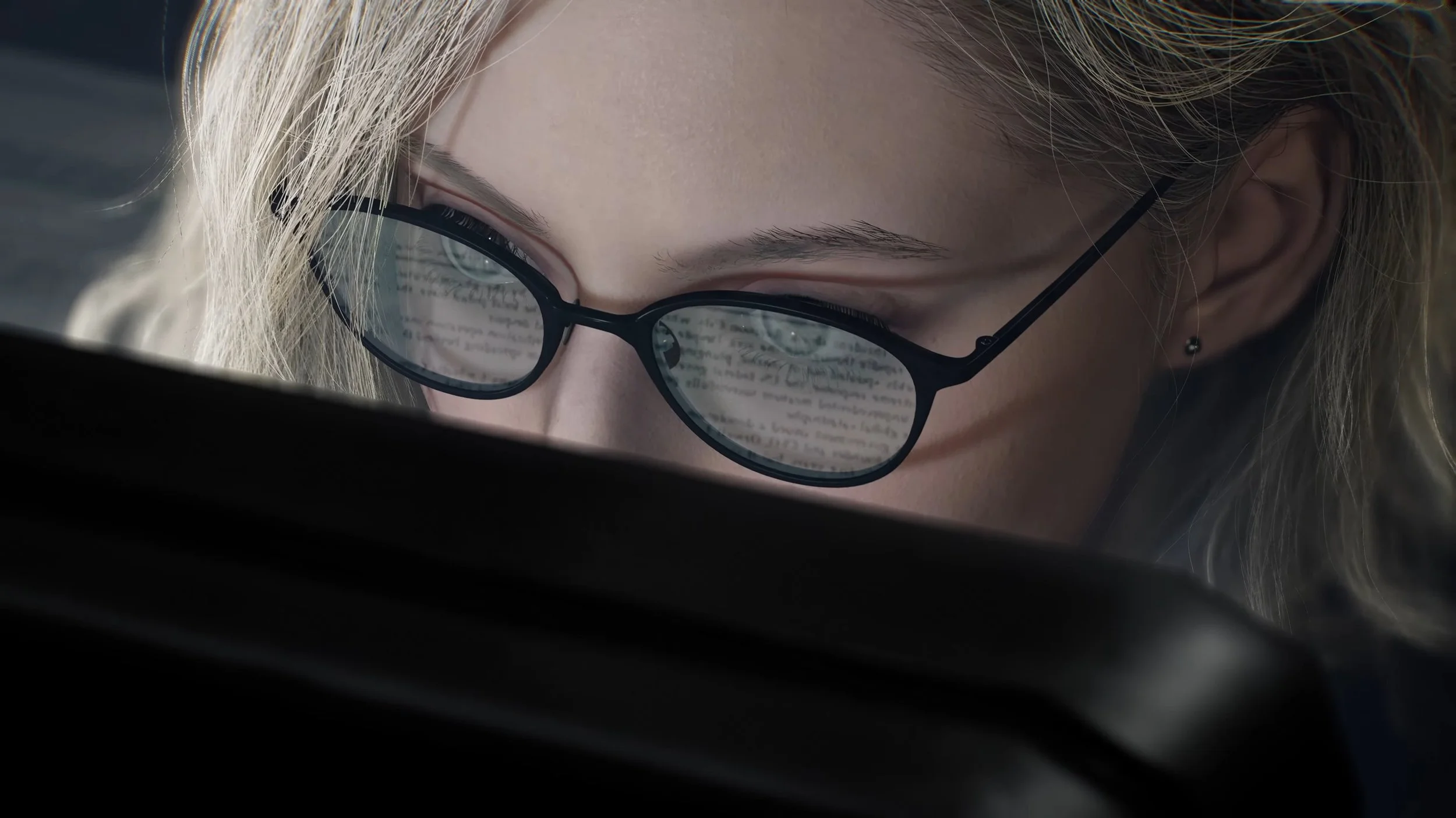 Grace Ashcroft from RE9 reading a computer screen