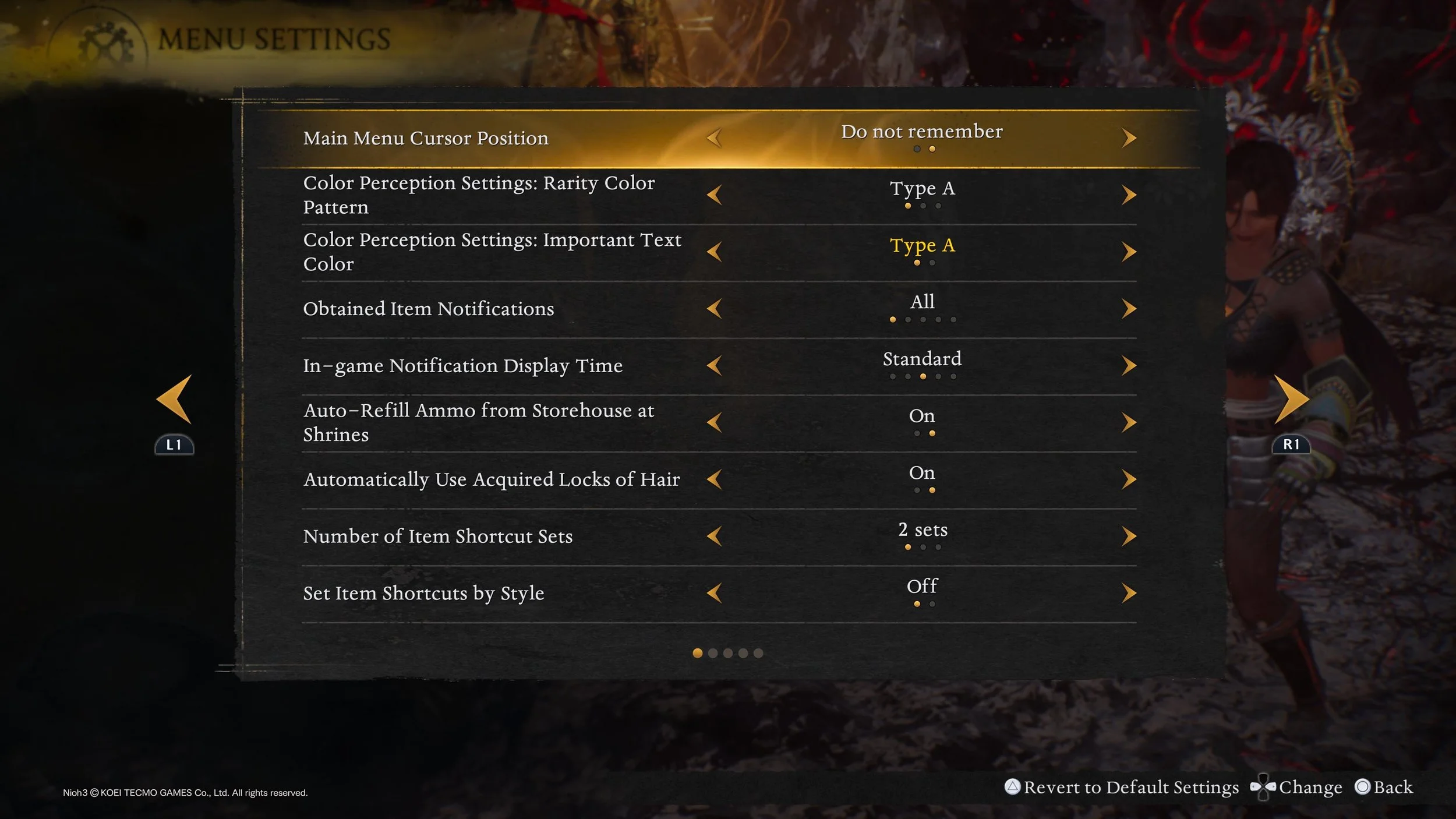 Previews of *some* of Nioh 3's menus