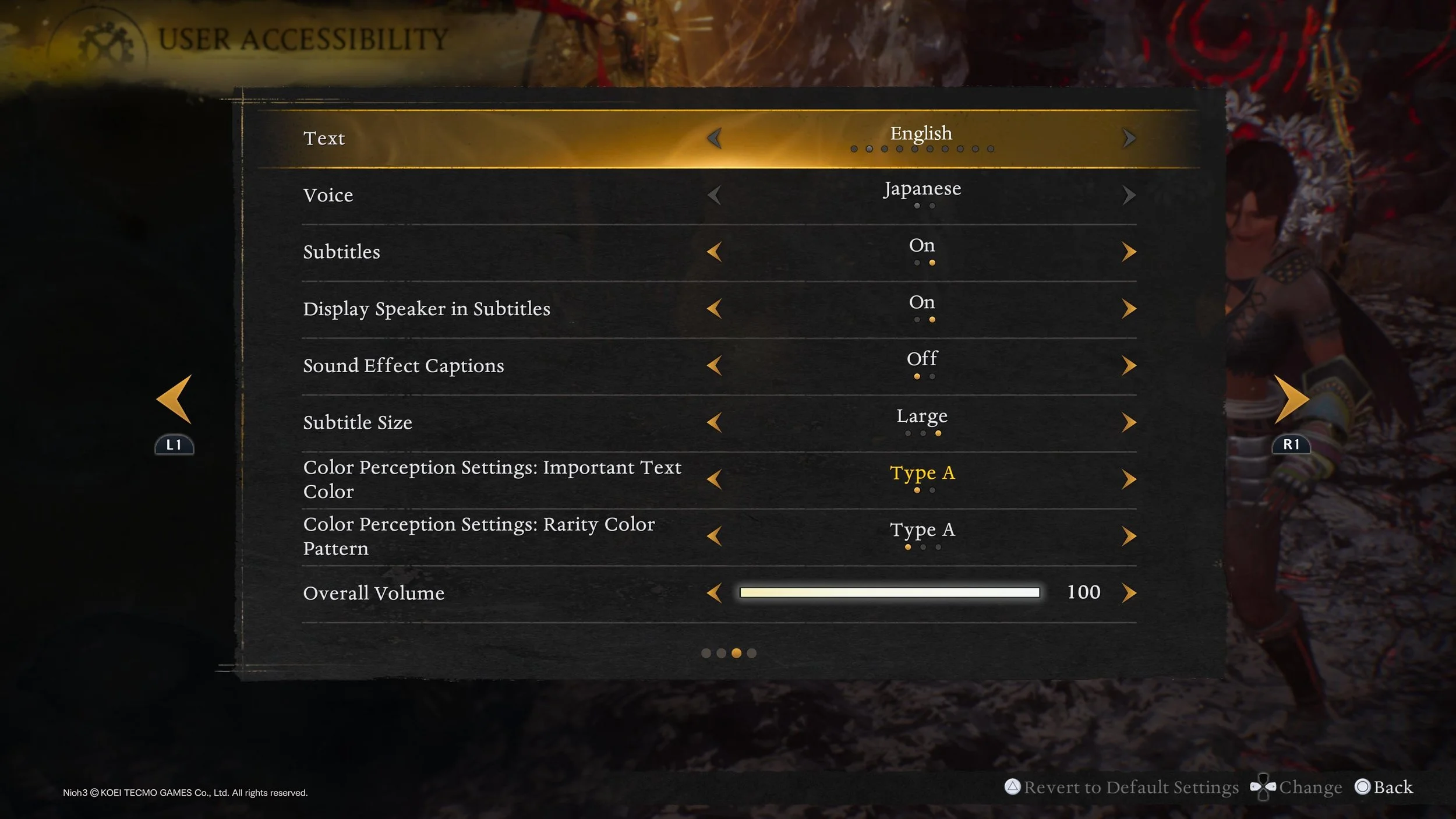 Previews of *some* of Nioh 3's menus