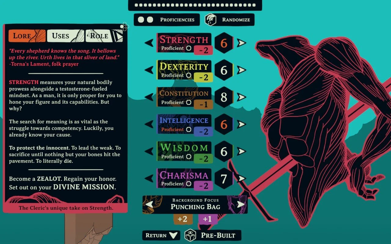 Character creation screen