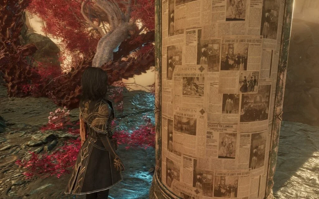 Lune from Clair Obscur looking at a surface with overlooked AI textures previously present in the game