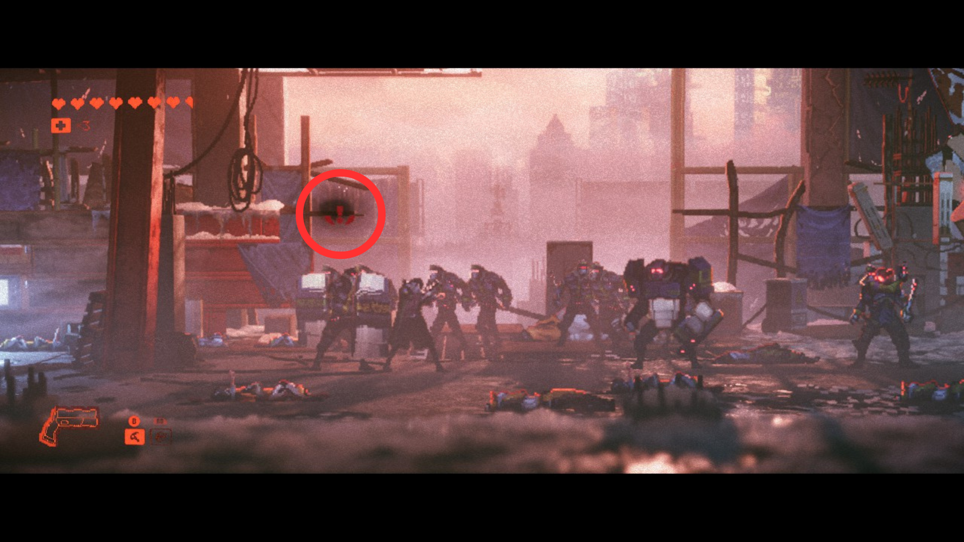 Red combat indicator showing an incoming unblockable attack