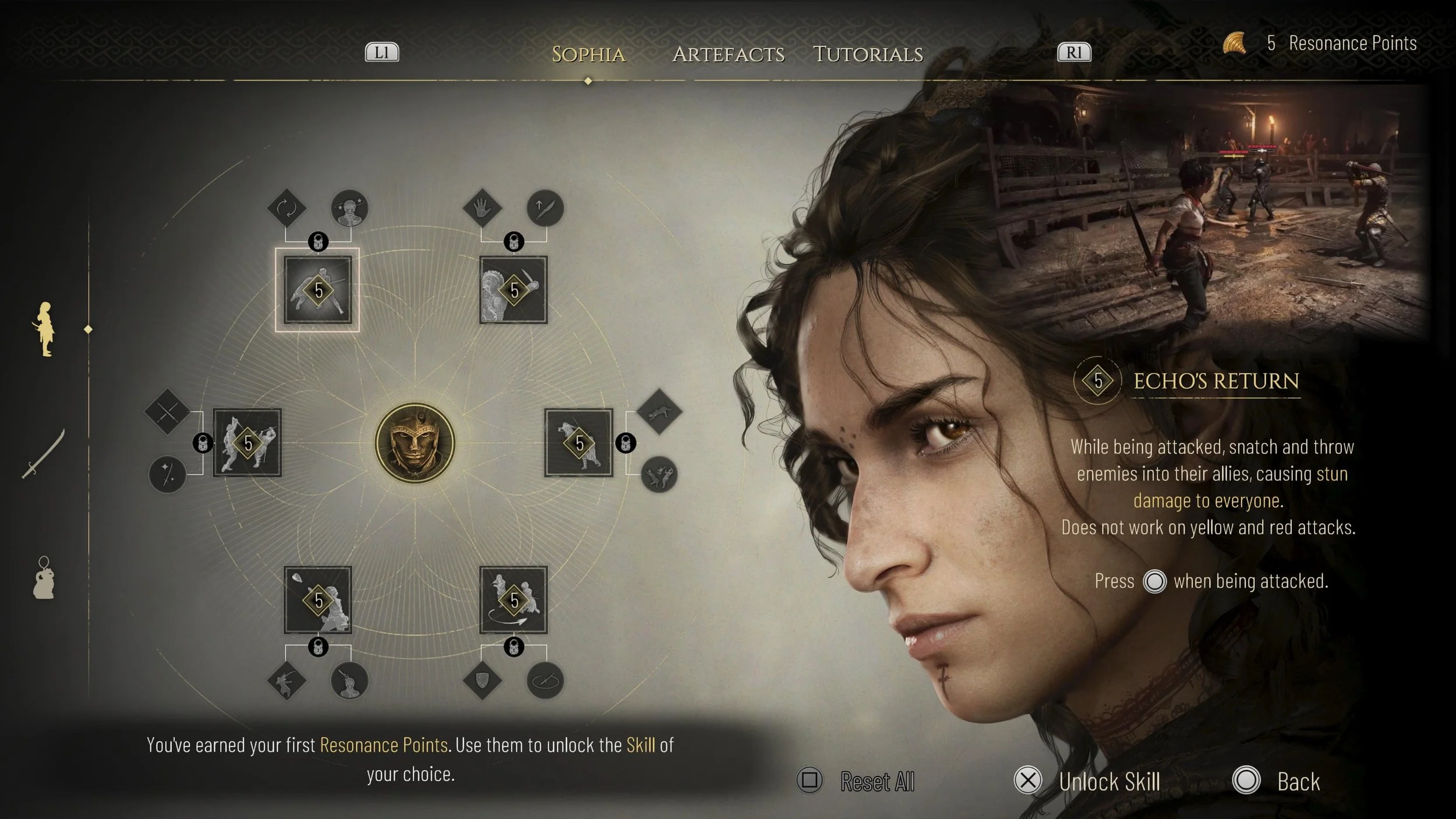 Sophia's skill tree for abilities in Resonance: A Plague Tale Legacy