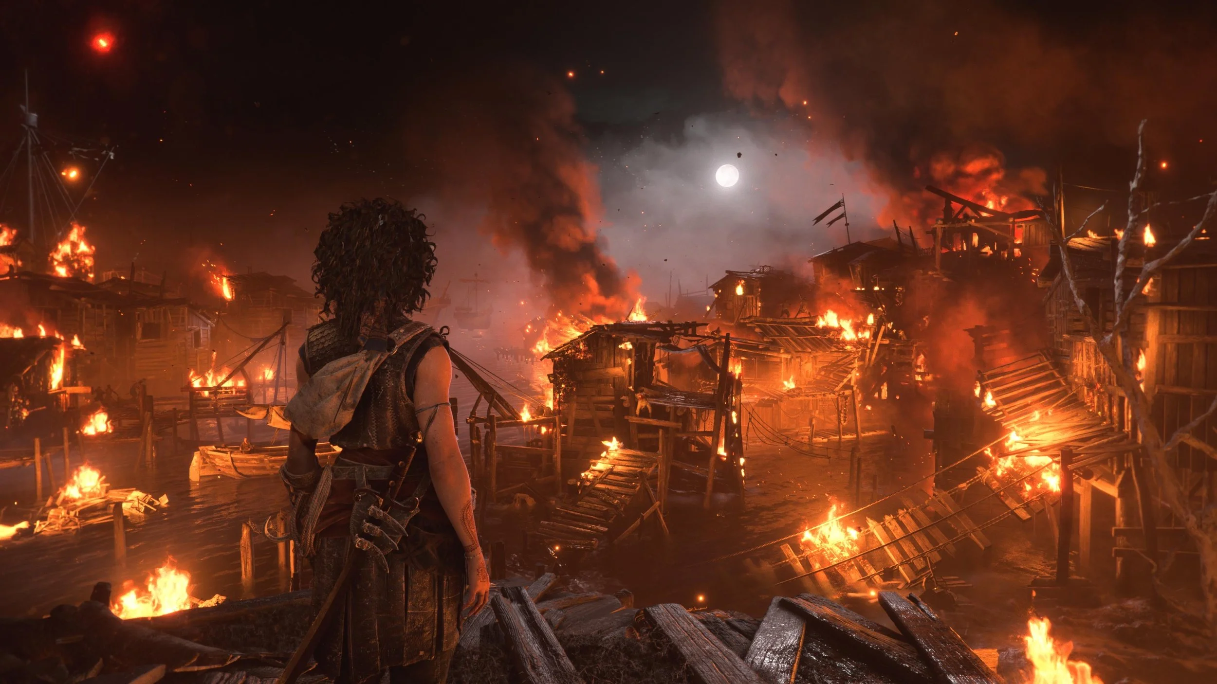 Sophia overlooking a massive fire in Resonance: A Plague Tale Legacy