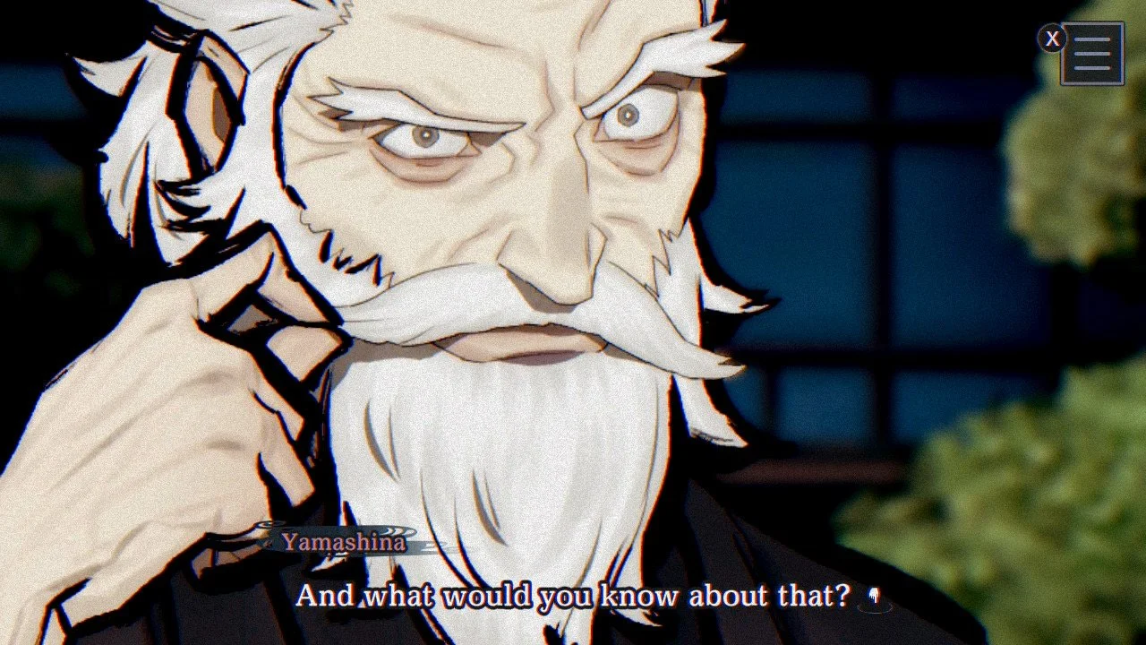 An elderly man named Yamashina twirling his mustache