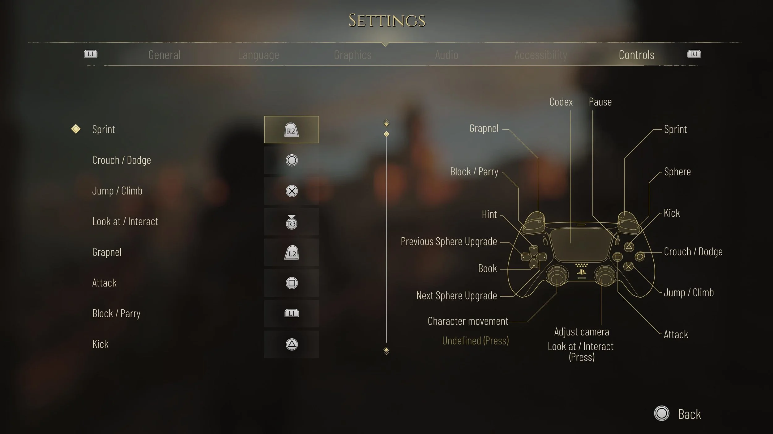 Controls remapping screen from Resonance: A Plague Tale Legacy on PS5