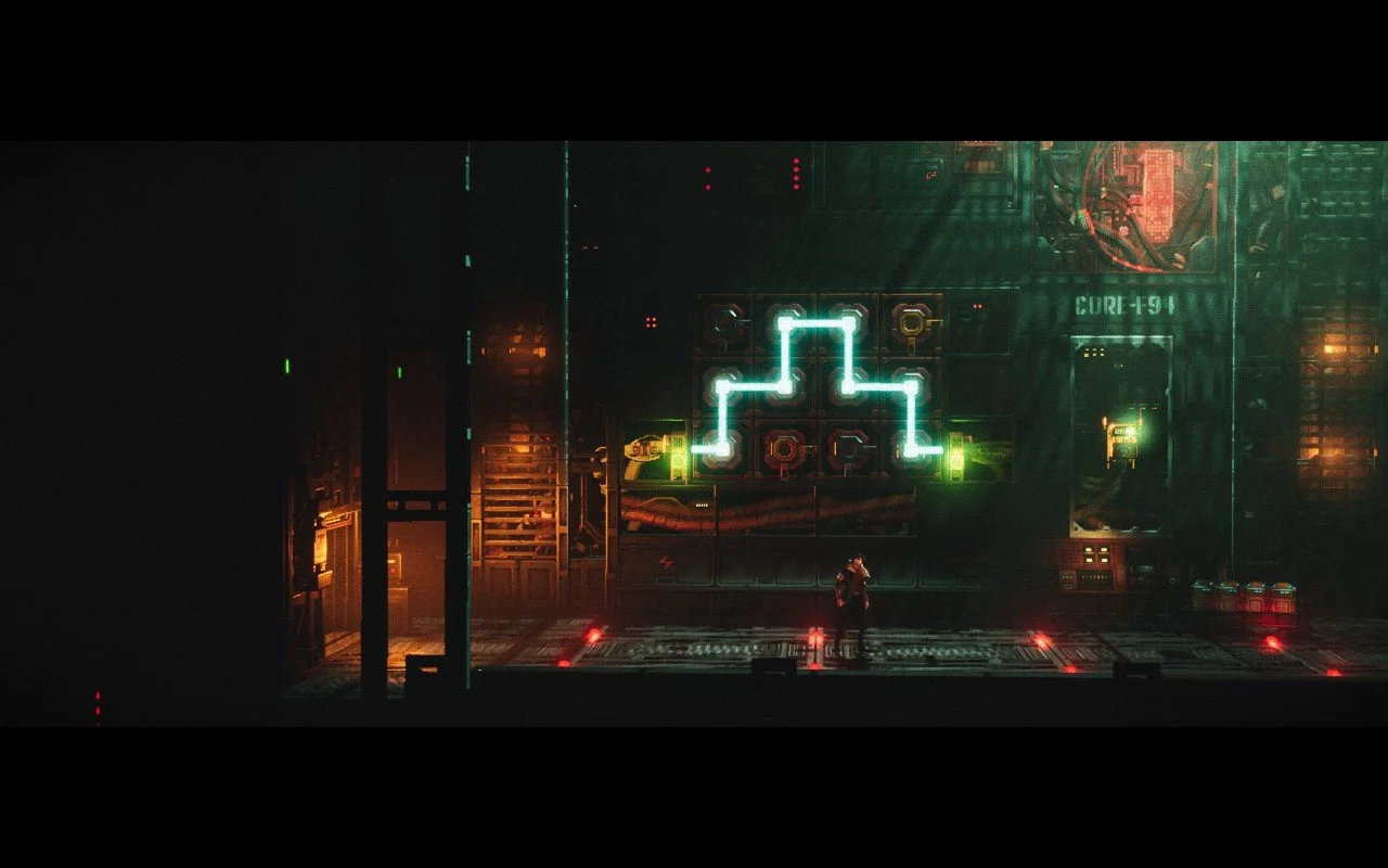 A puzzle lit up within a data center-like area