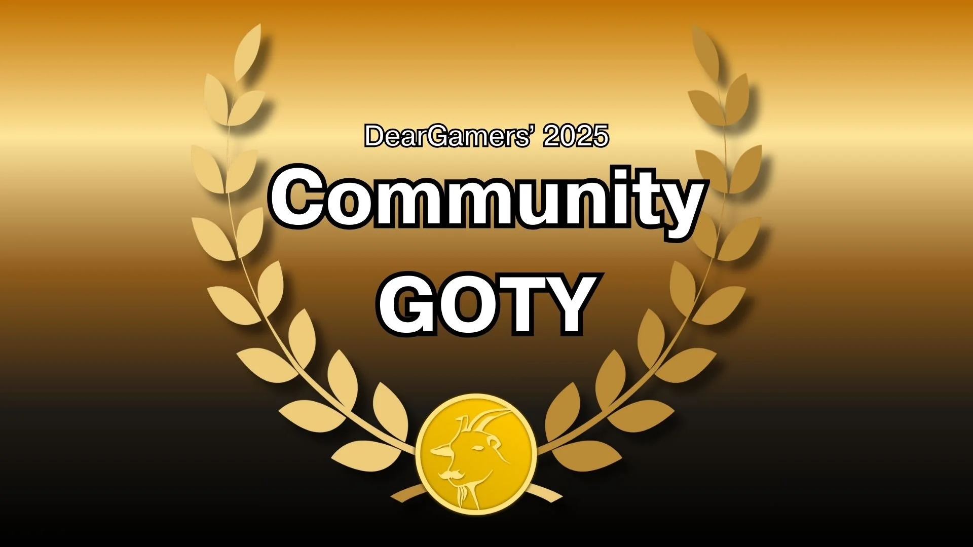 DearGamers' 2025 Community GOTY graphic showing golden laurels and a golden GOAT medallion