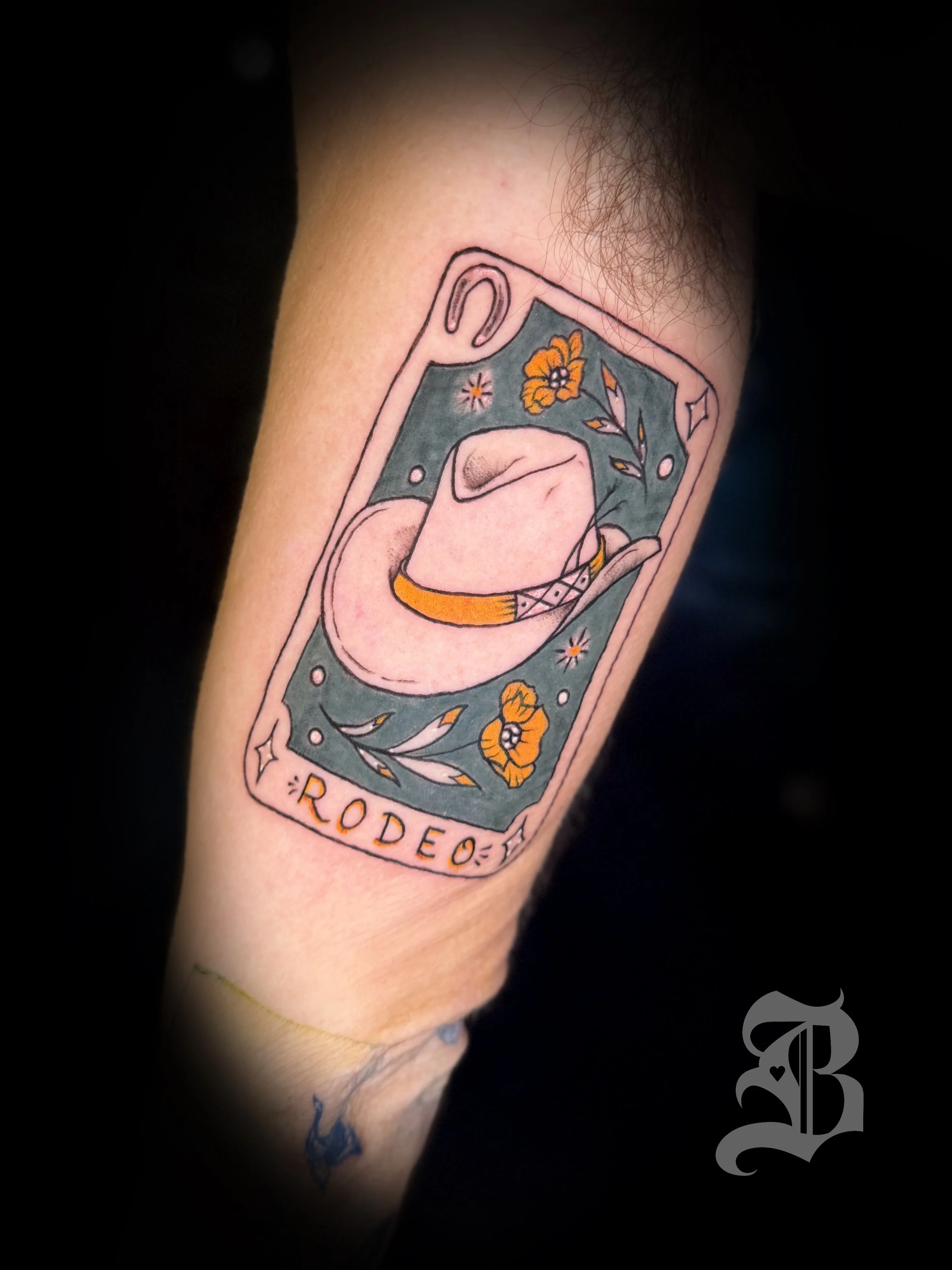 cowboy hat tarot card tattoo color tattoo and flowers
