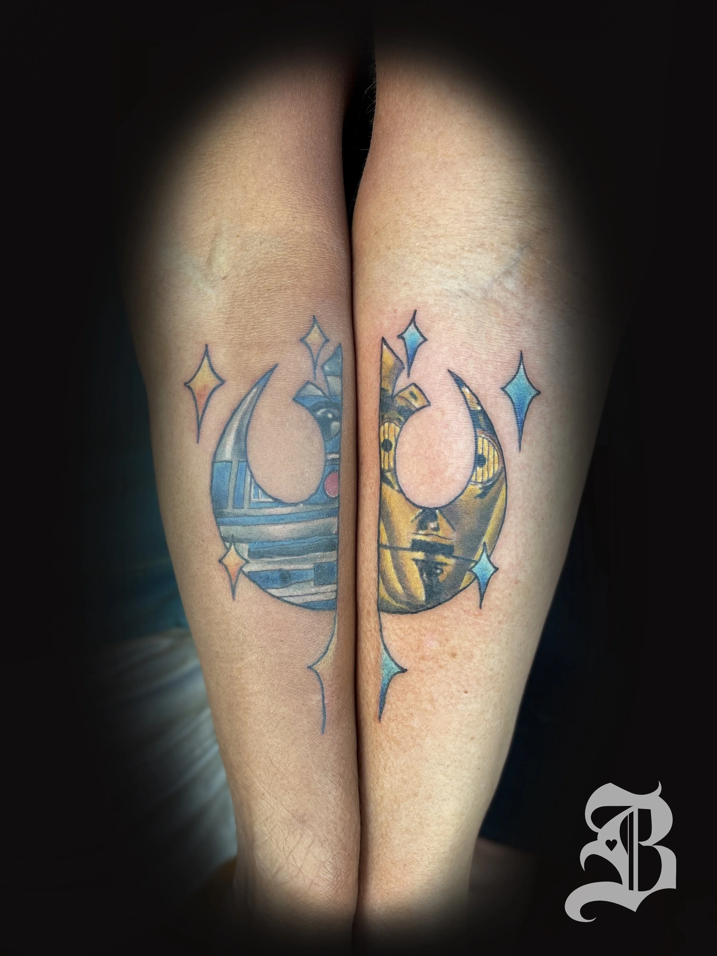 Besties matching Star Wars Tattoo on the forearm in full color.