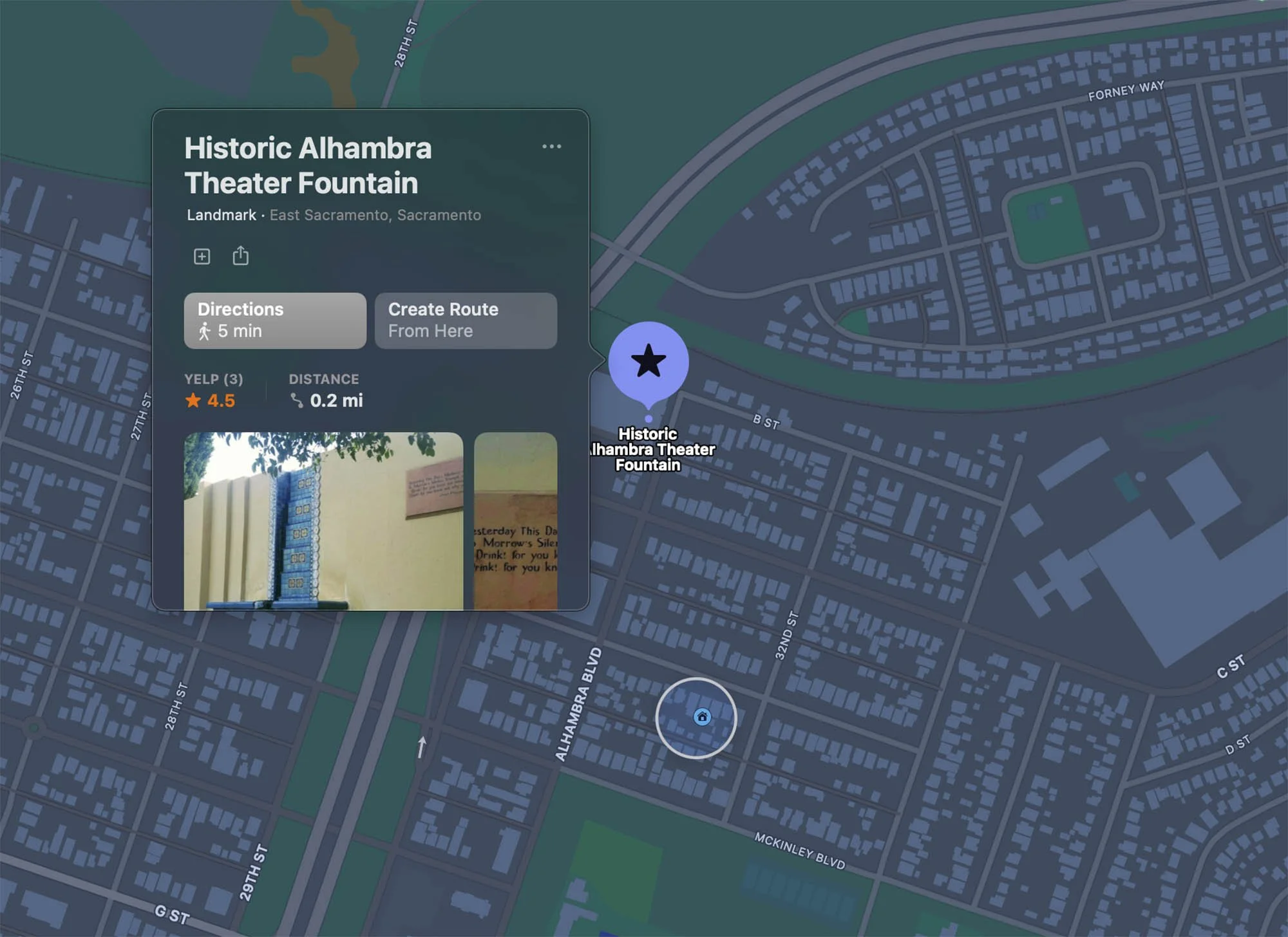 answer (on a ridiculously wrong map): safeway/alhambra theater fountain