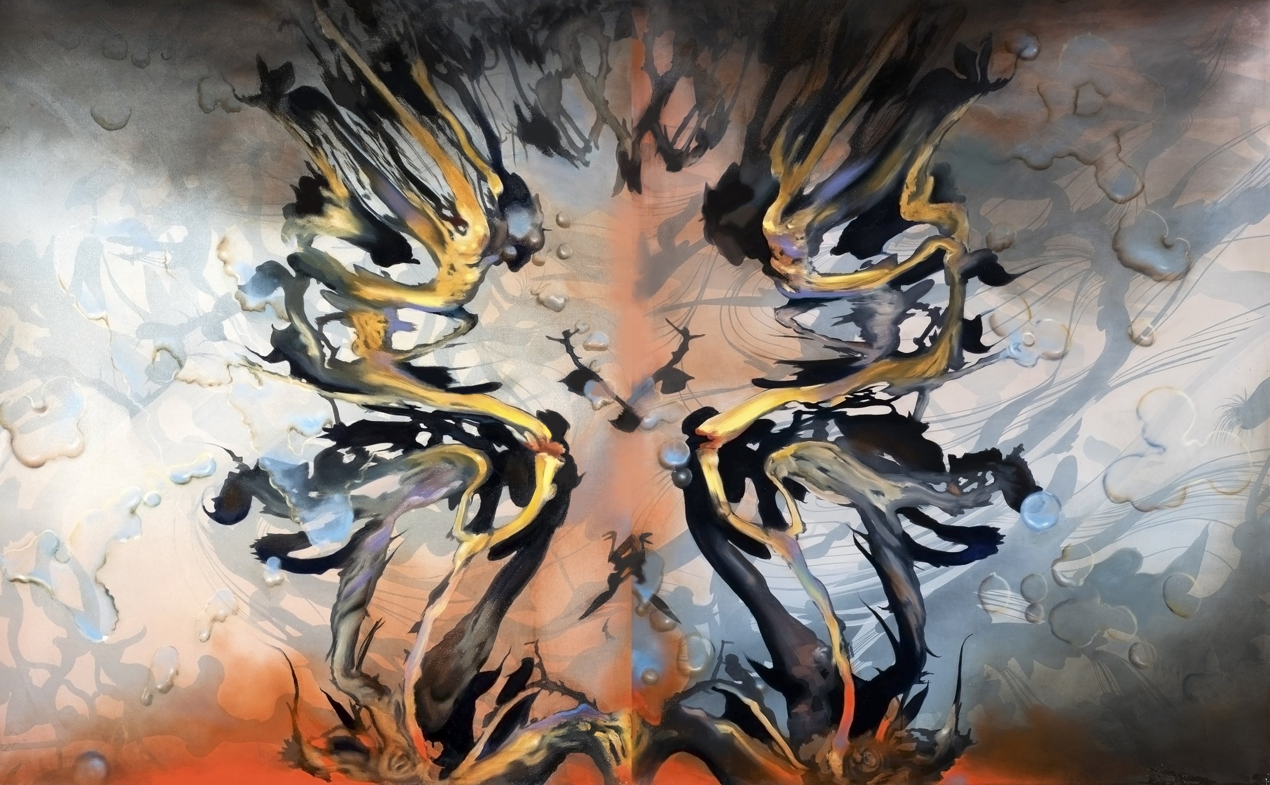 Land of Fire and Flood. Oil and Acrylic on Canvas. Diptych. 112cm x 240 cm 