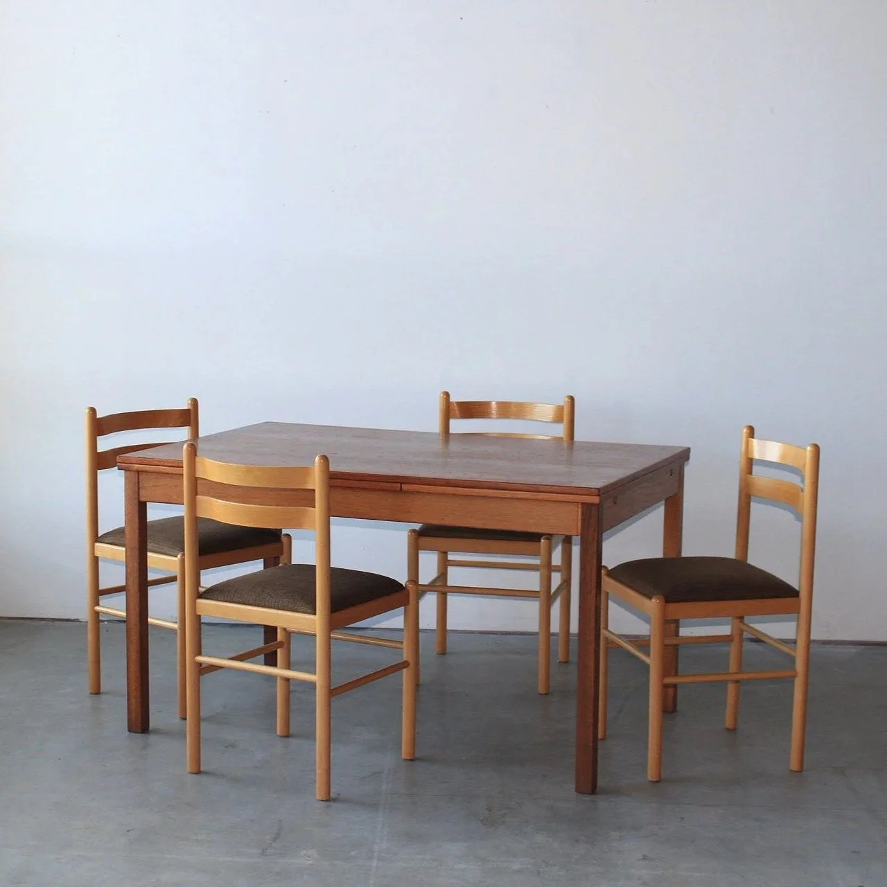 Vintage beech dining chairs in style of Vico Magistretti, reupholstered